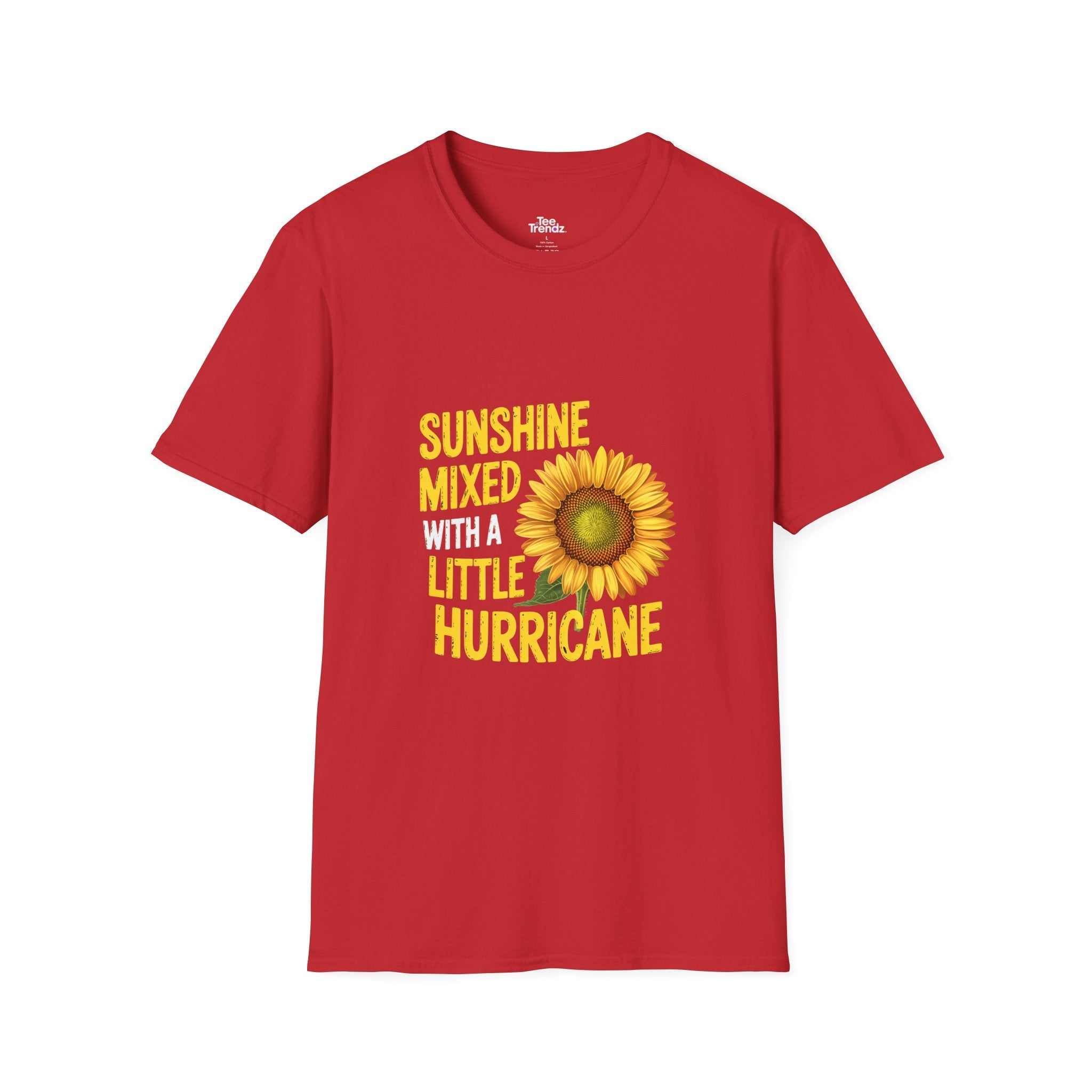 Sunshine Mixed With A Little Hurricane T-Shirt – Sunflower Graphic Tee for Bold, Fun-Loving Women
