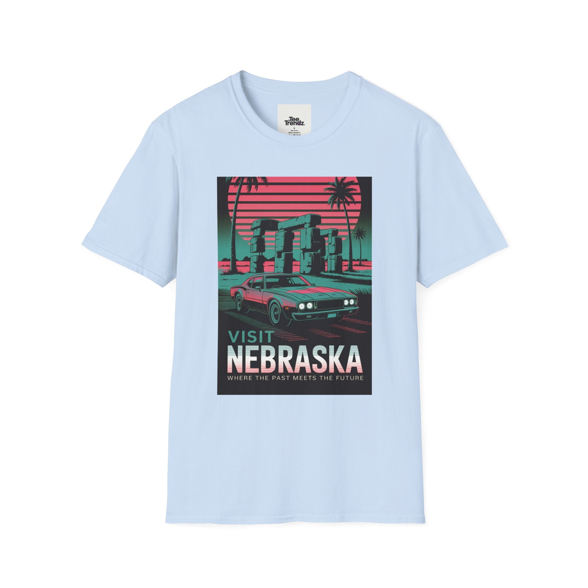 Visit Nebraska Retro T-Shirt — Neon Vintage Roadtrip Poster Design