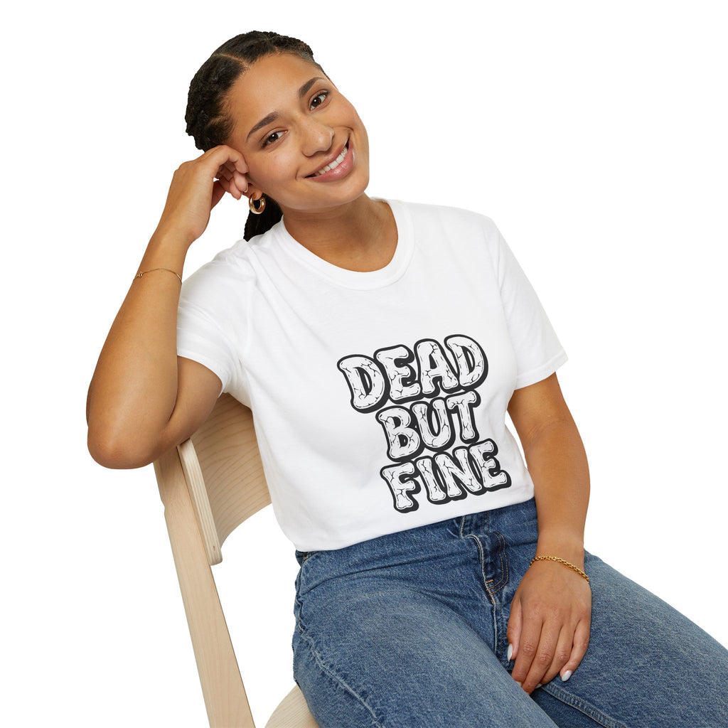T-Shirt — "Dead But Fine" Gothic Bubble Letter Tee