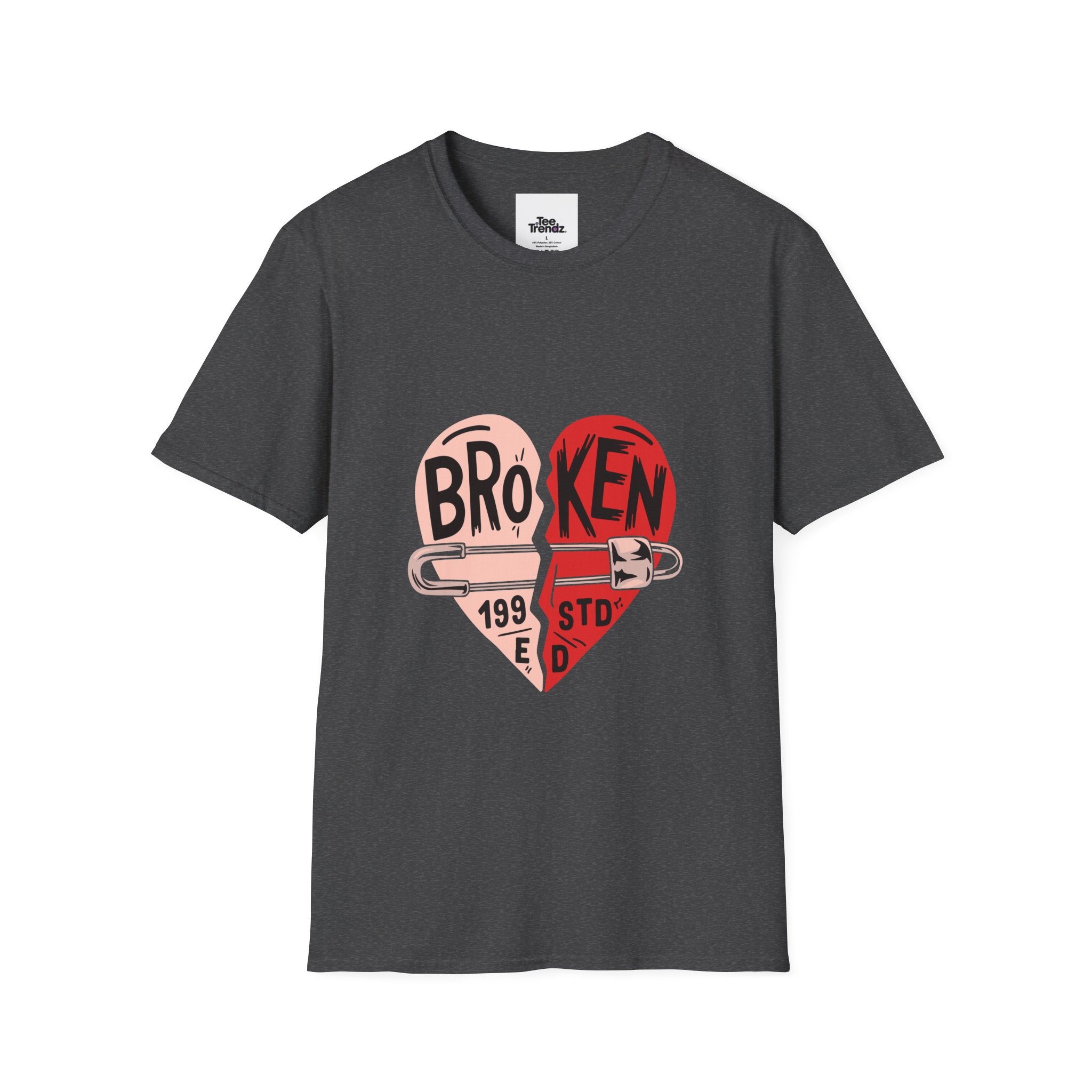 Broken Heart Graphic T-Shirt — Heart Safety Pin Design