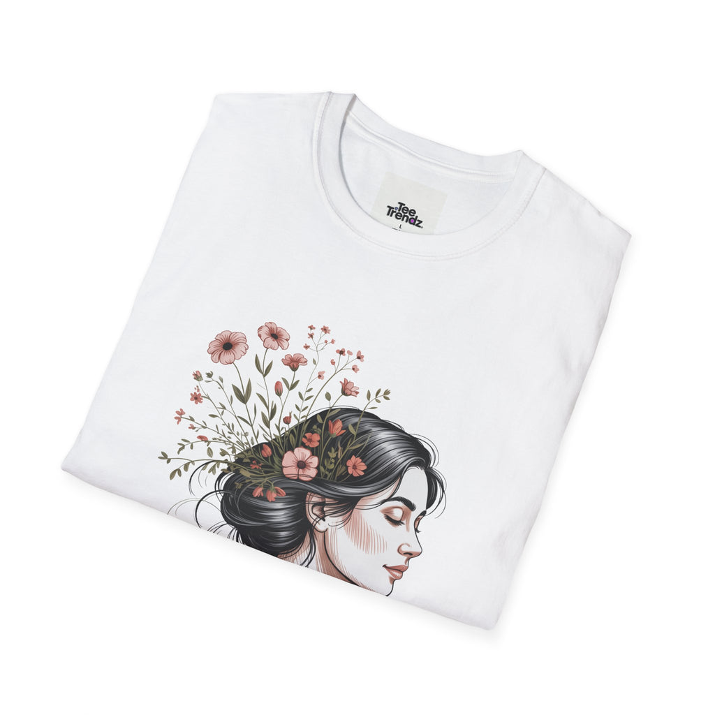 T-Shirt — "Rooted & Wild" Floral Woman Illustration | Boho Nature Tee for Women