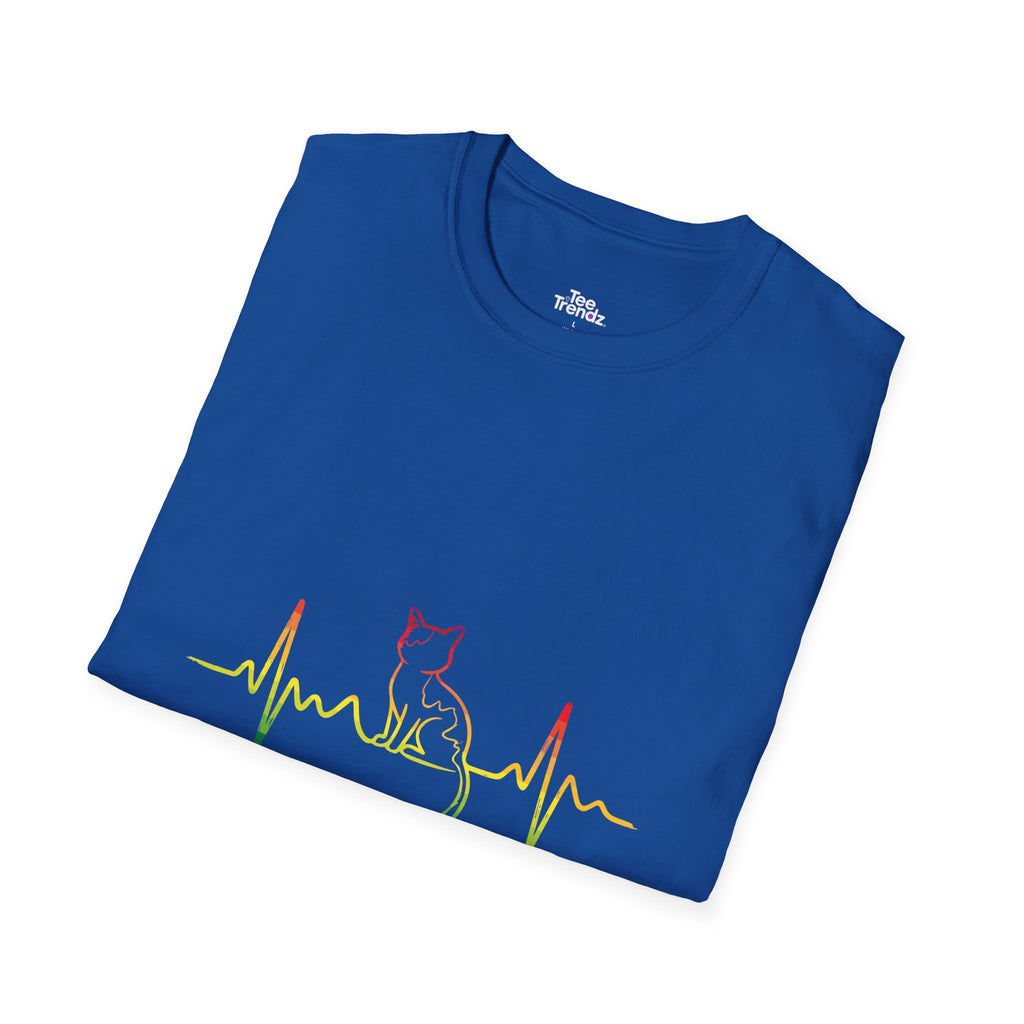 Cat Heartbeat T-Shirt — Rasta Outline Cat EKG Tee