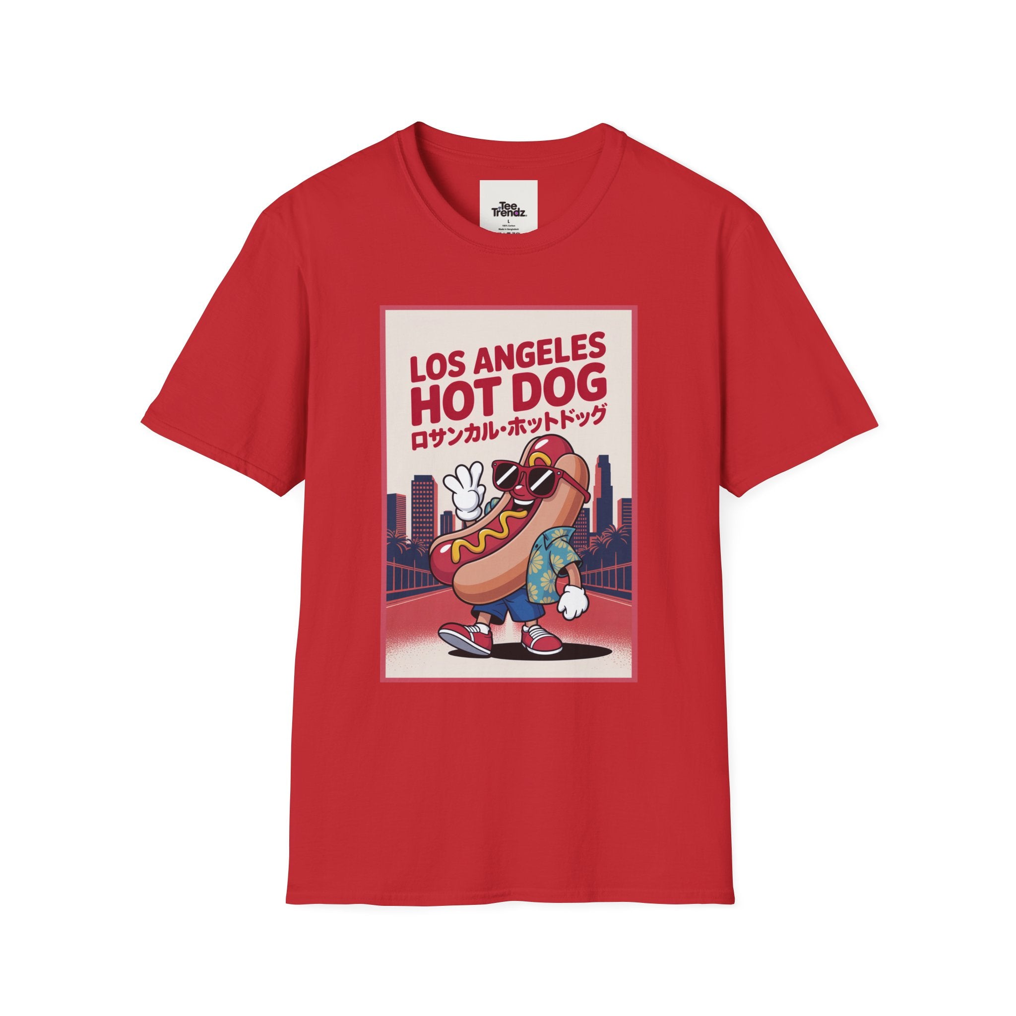 Los Angeles Hot Dog Cartoon T-Shirt – Cute Retro Japanese Text Streetwear
