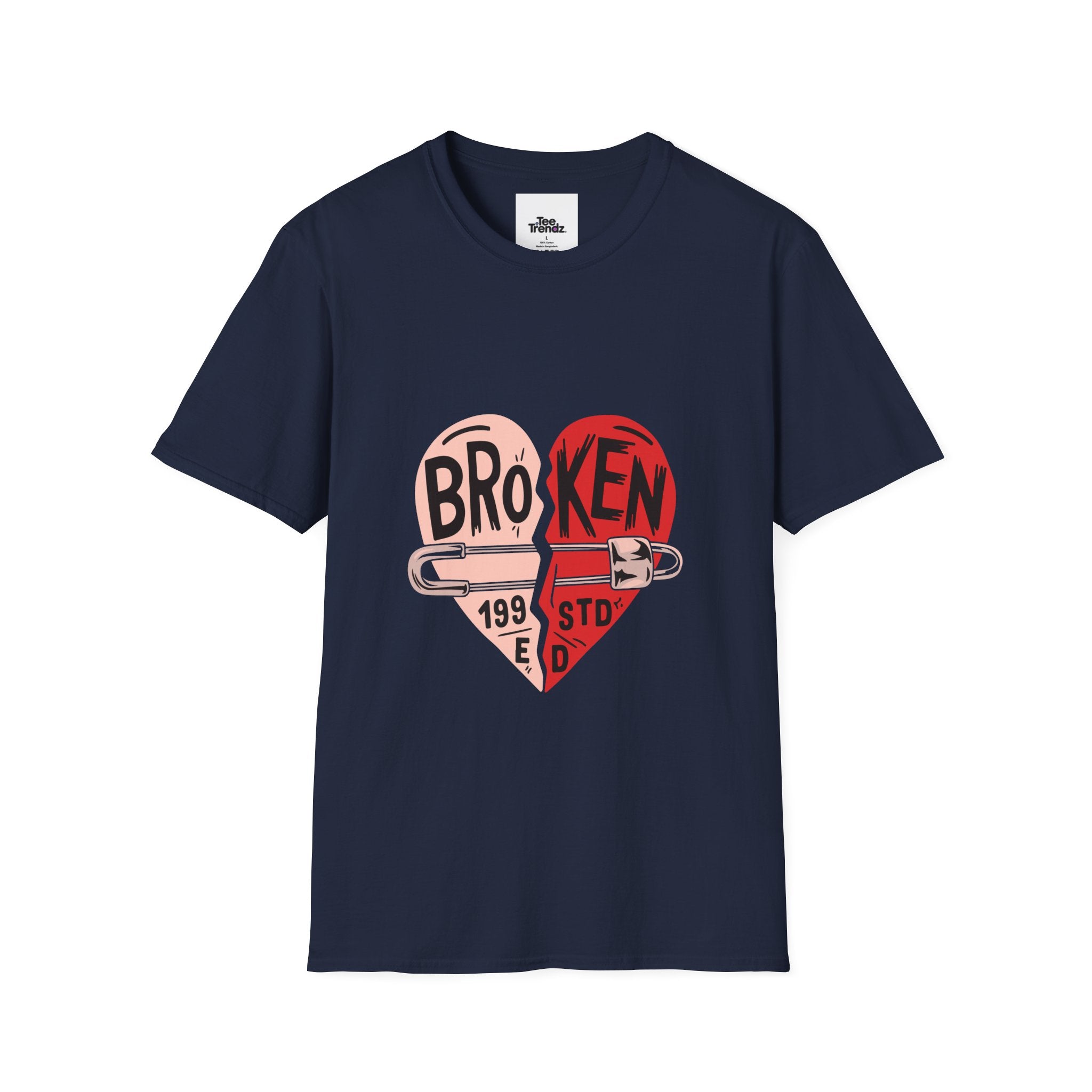 Broken Heart Graphic T-Shirt — Heart Safety Pin Design
