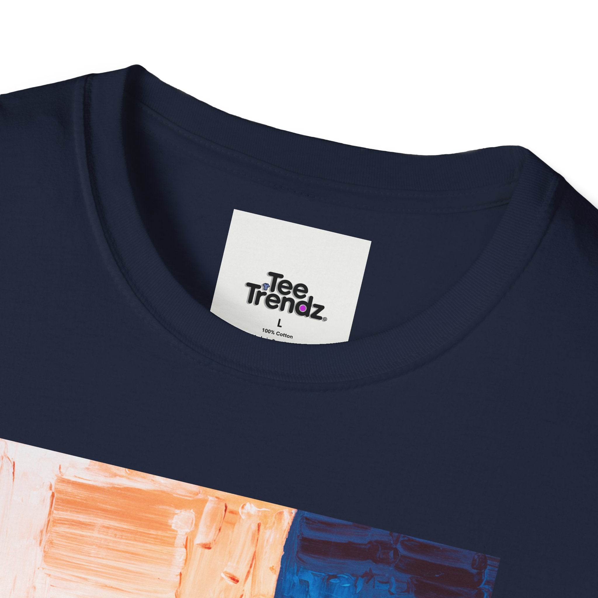 Abstract Color Block T-Shirt — Blue & Peach Modern Art Tee