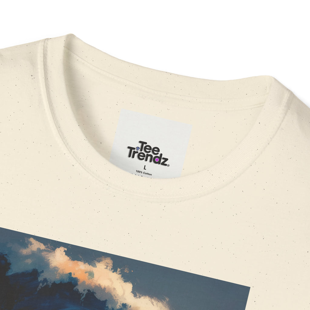 T-Shirt - Retro Beach Surf Scene with Giant Wave and Relaxing Skeleton (Vintage Coastal Vibe)