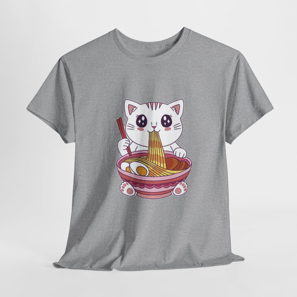 Cute Cat Ramen Tee – Kawaii Kitty Eating Noodles Graphic Shirt