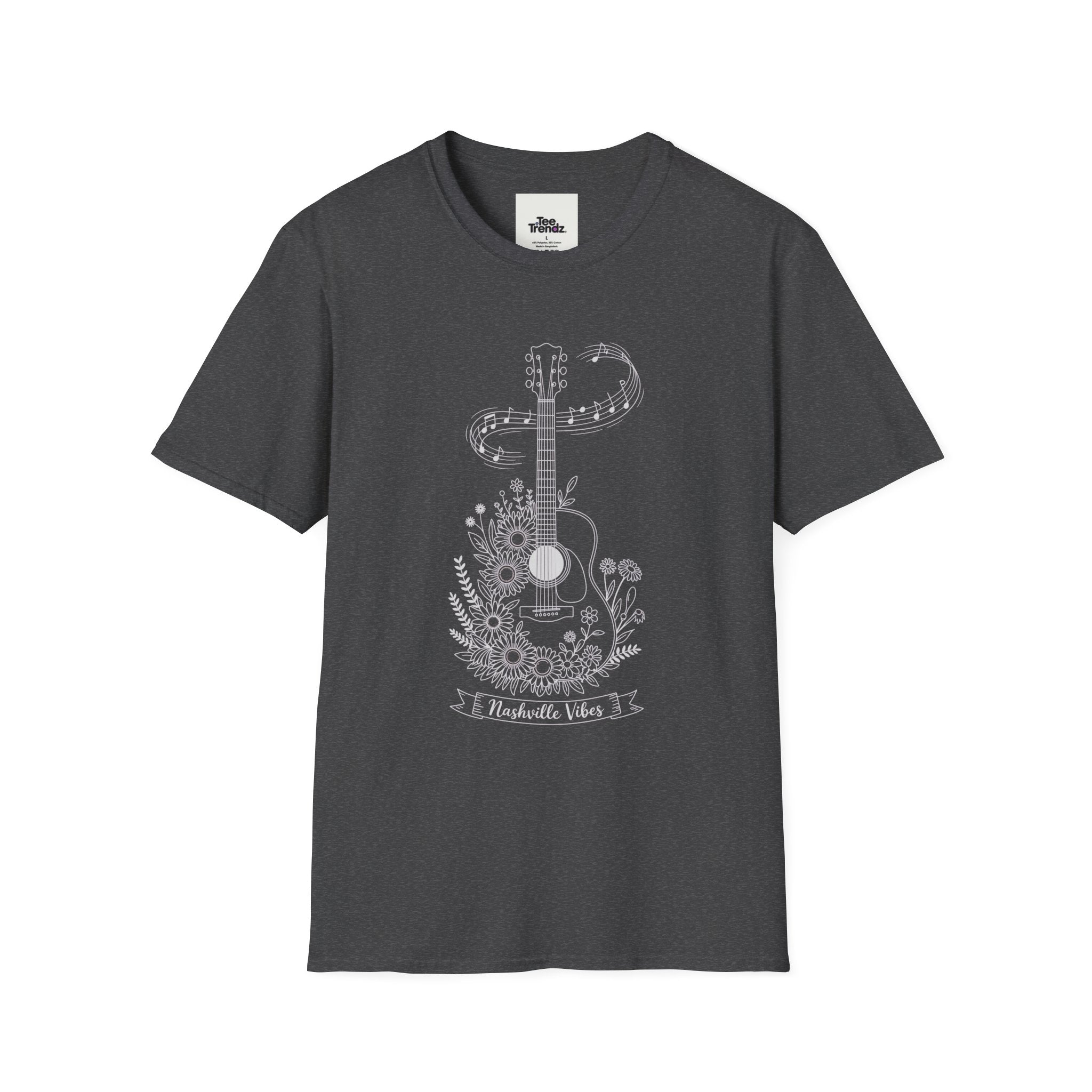 Acoustic Floral Guitar T-Shirt — 'A Heartwide Water I...' Music Tee for Songwriters & Folk Lovers