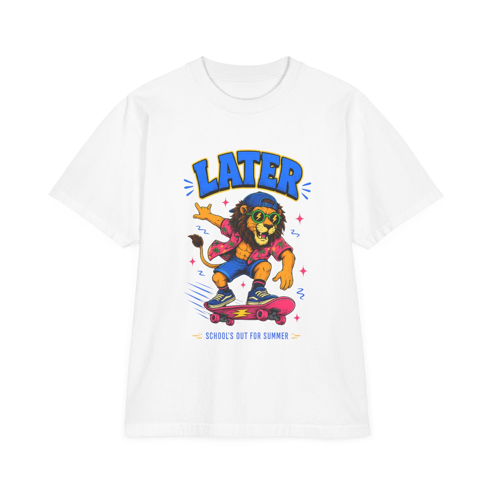 Later Skateboard Lion T-Shirt — "Later" Graphic Tee for Summer Vibes