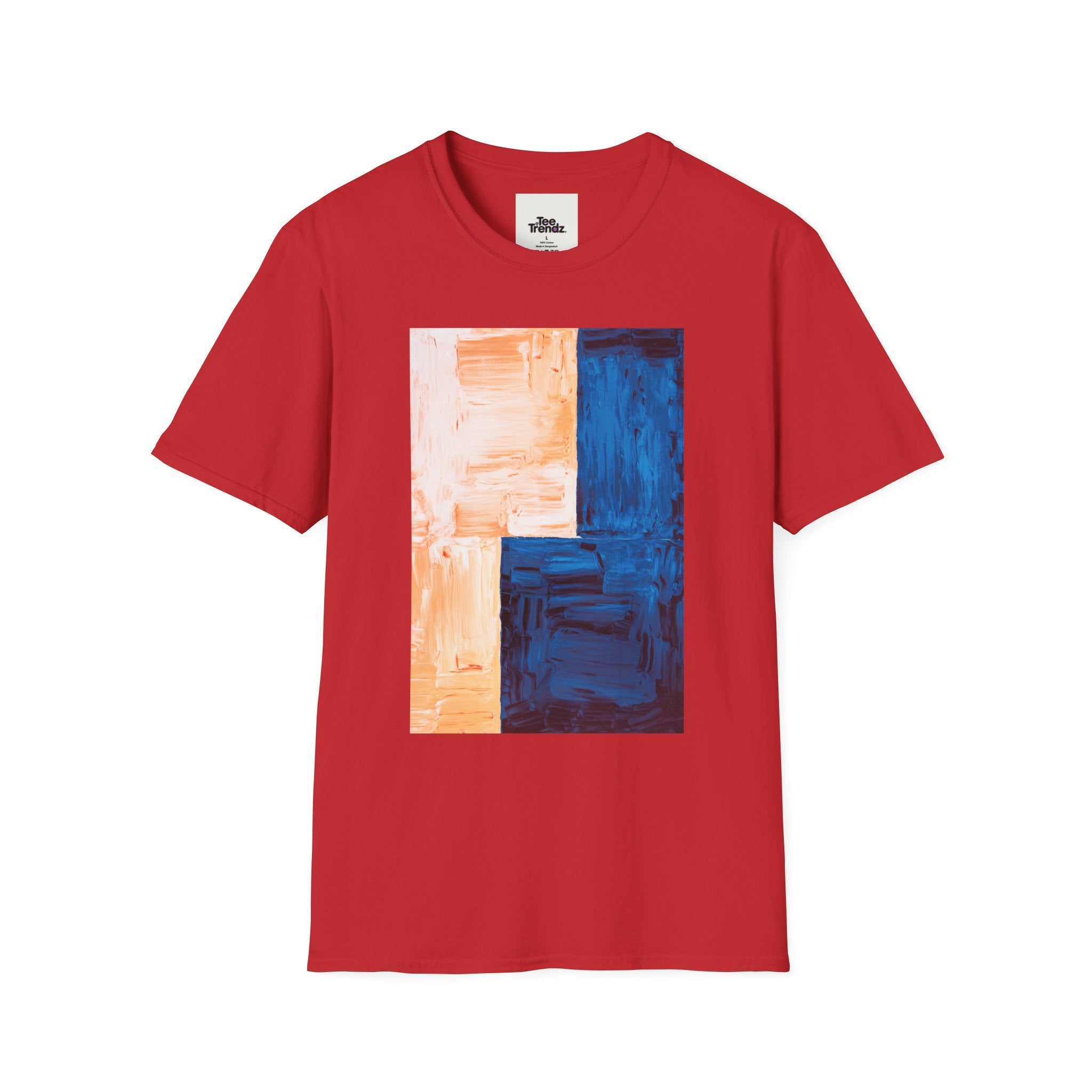 Abstract Color Block T-Shirt — Blue & Peach Modern Art Tee