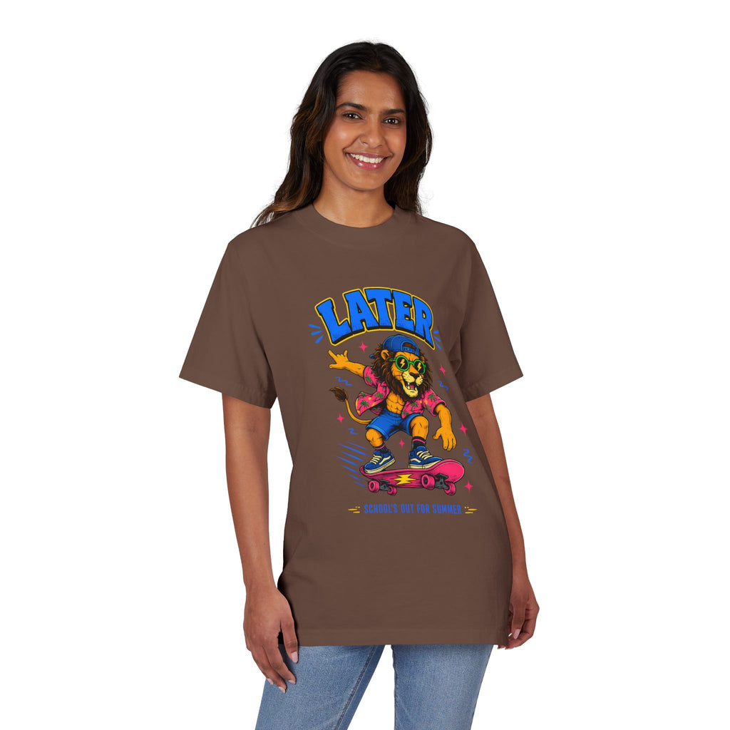 Later Skateboard Lion T-Shirt — "Later" Graphic Tee for Summer Vibes