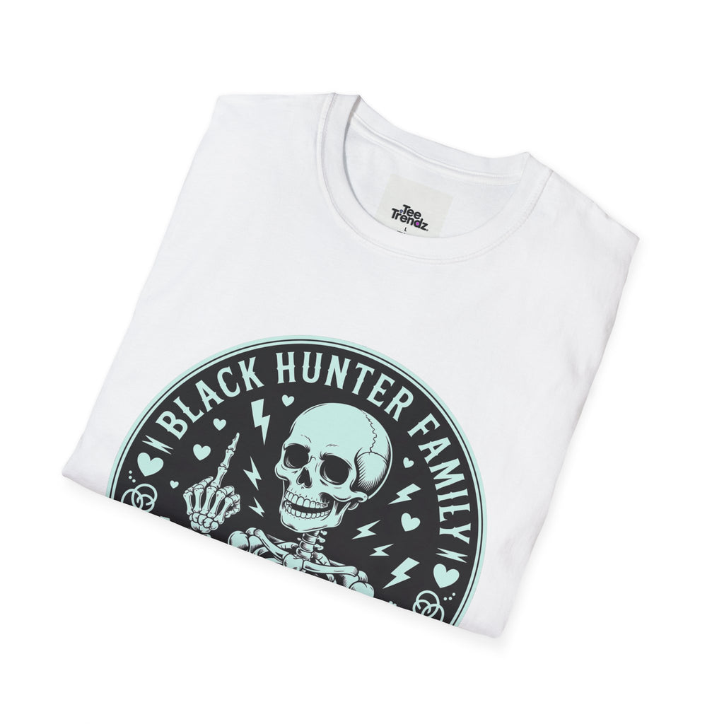 First Months Skeleton Family T-Shirt — "Black Hunter Family" Newborn Milestone Tee