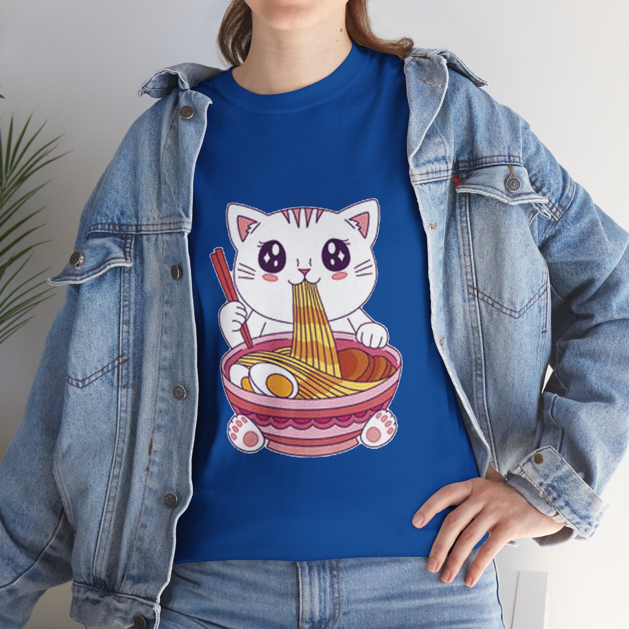 Cute Cat Ramen Tee – Kawaii Kitty Eating Noodles Graphic Shirt