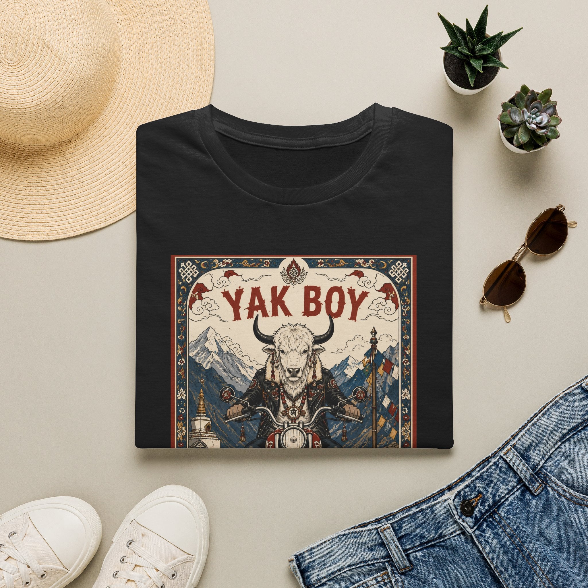 Yak Boy Motorcycle Graphic T‑Shirt — Vintage Mountain Biker Tee