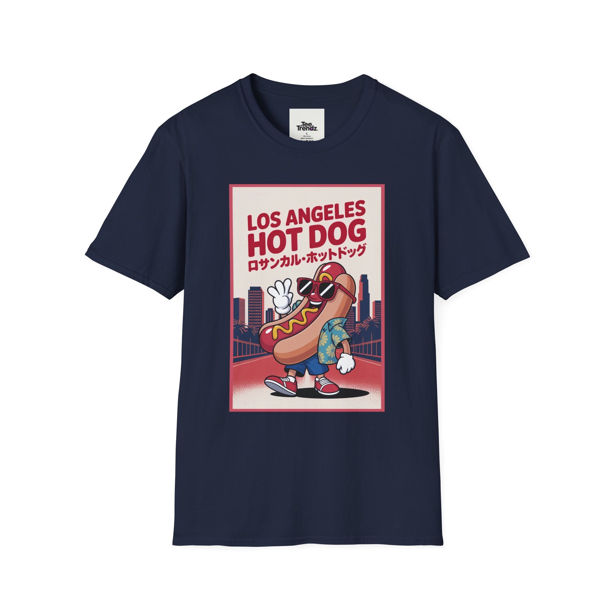 Los Angeles Hot Dog Cartoon T-Shirt – Cute Retro Japanese Text Streetwear