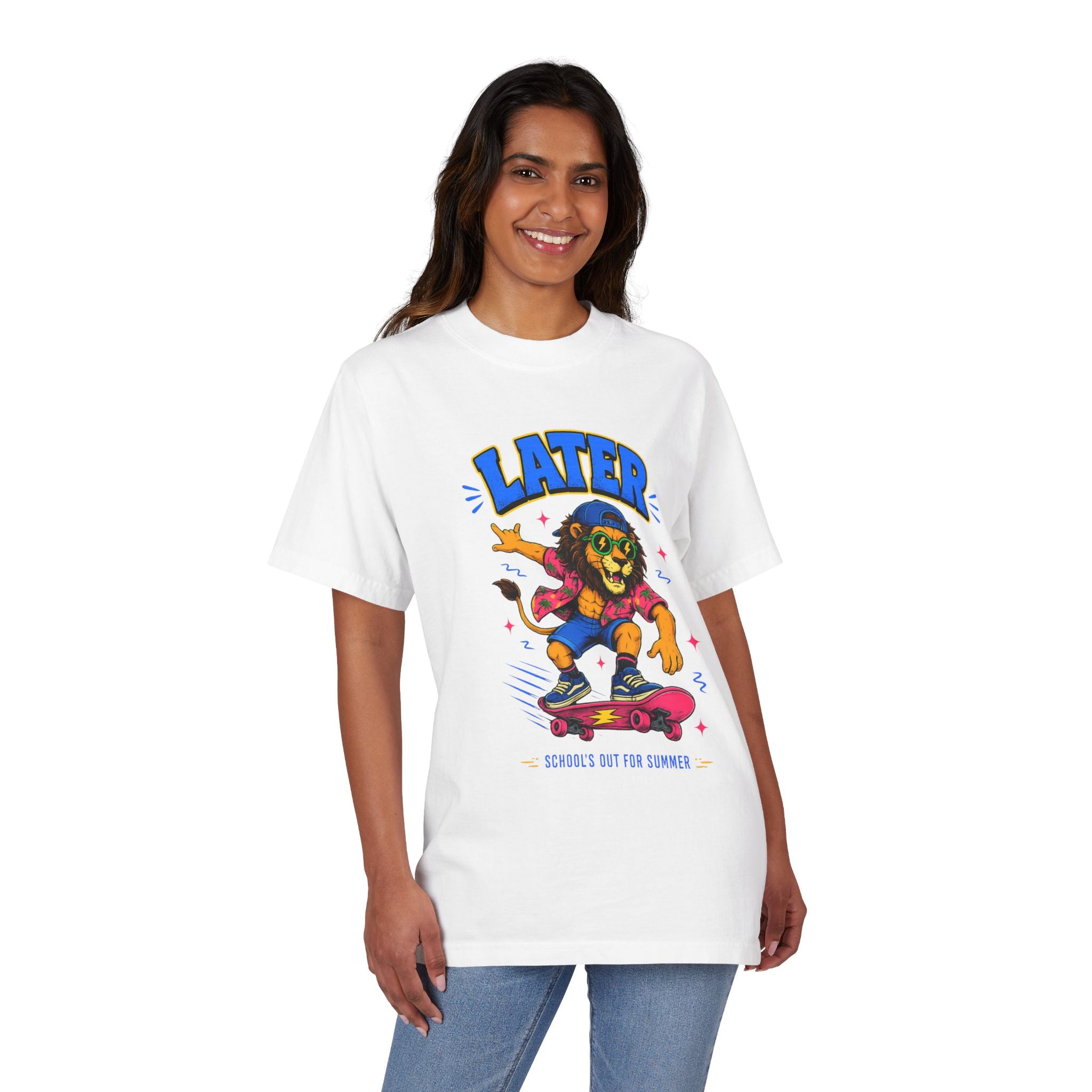 Later Skateboard Lion T-Shirt — "Later" Graphic Tee for Summer Vibes