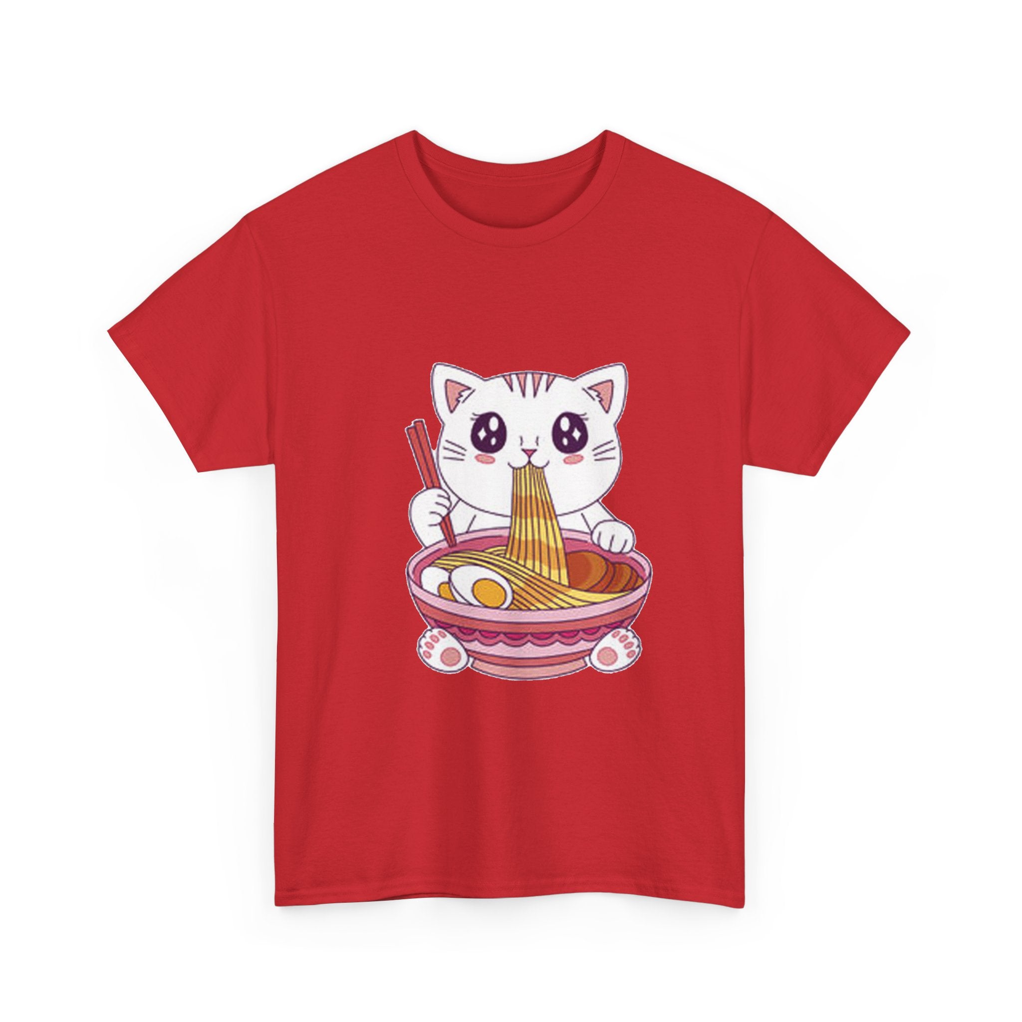 Cute Cat Ramen Tee – Kawaii Kitty Eating Noodles Graphic Shirt