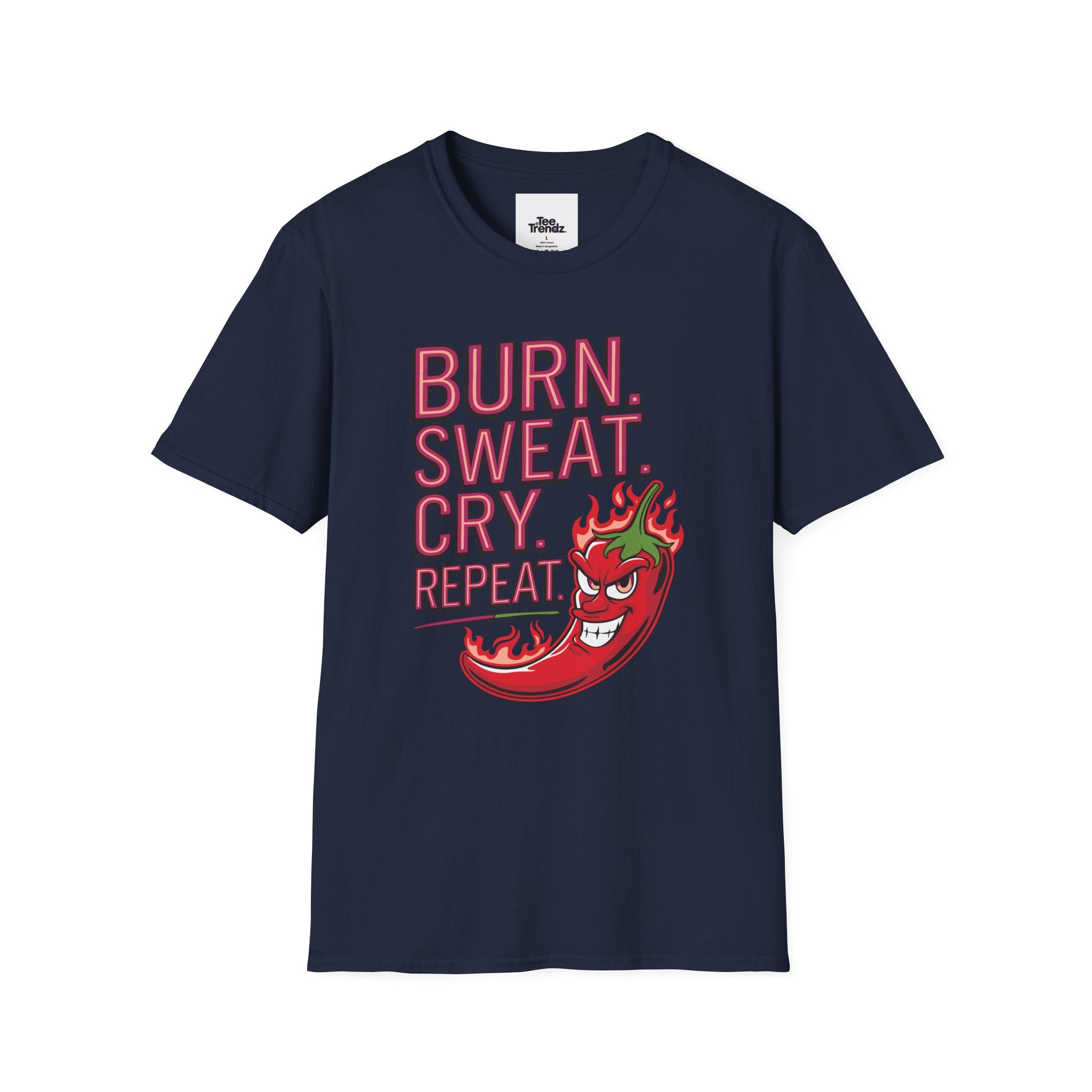 Burn. Sweat. Cry. Repeat. T-Shirt — Spicy Fitness Motivation Tee