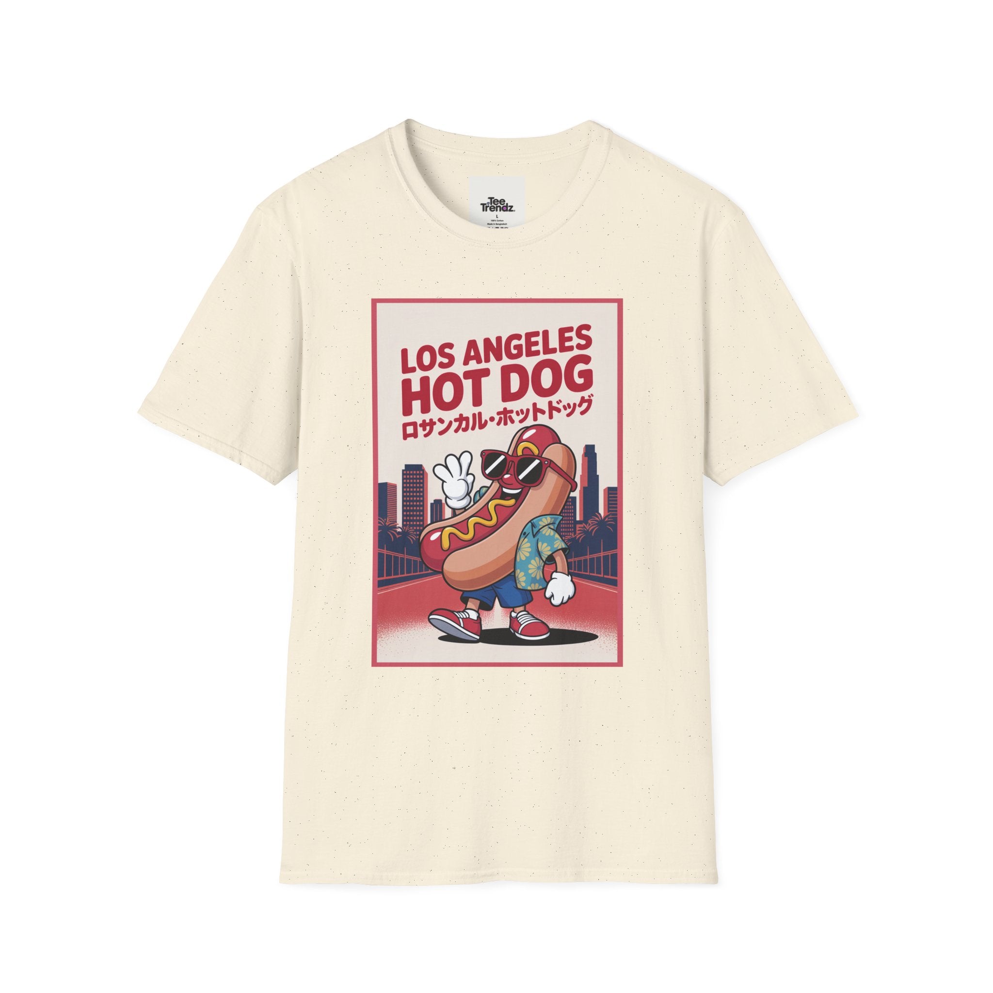 Los Angeles Hot Dog Cartoon T-Shirt – Cute Retro Japanese Text Streetwear