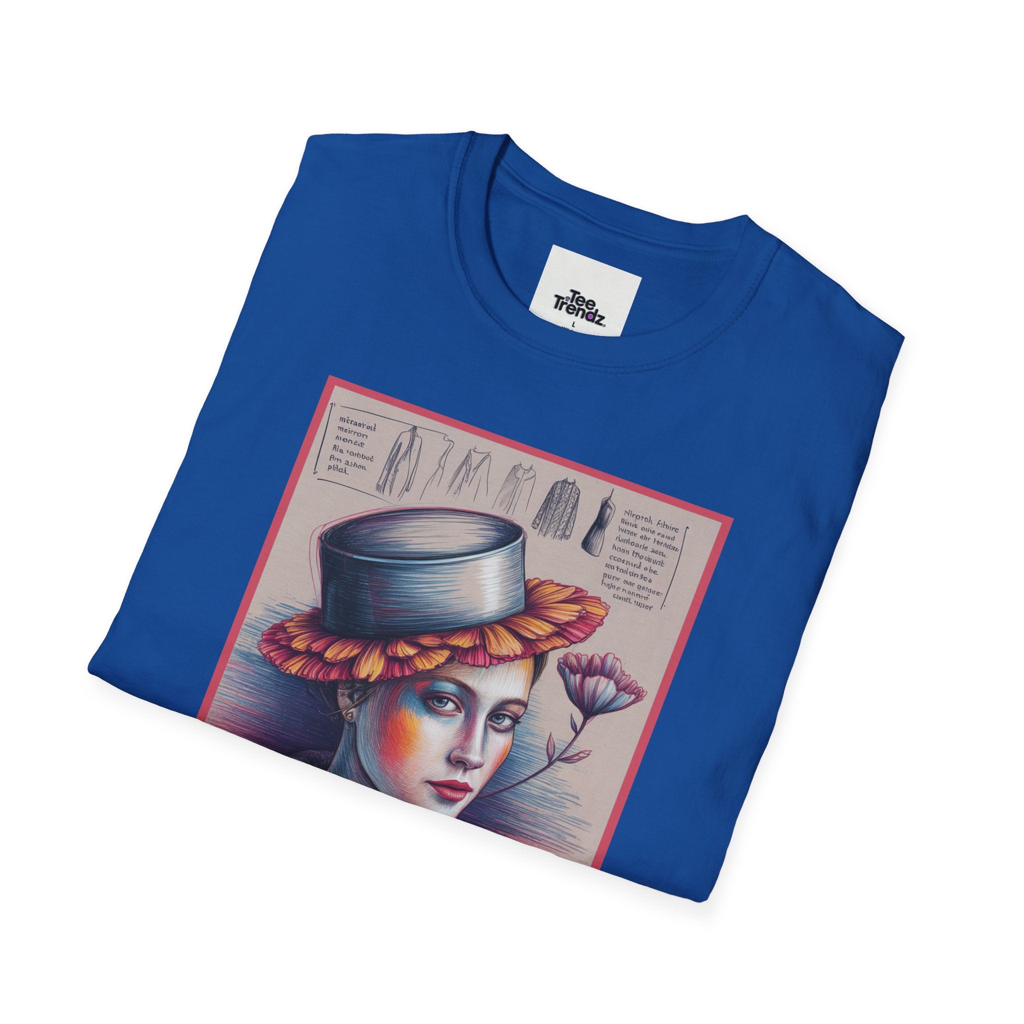 Vintage Portrait T-Shirt — Floral Hat Illustration