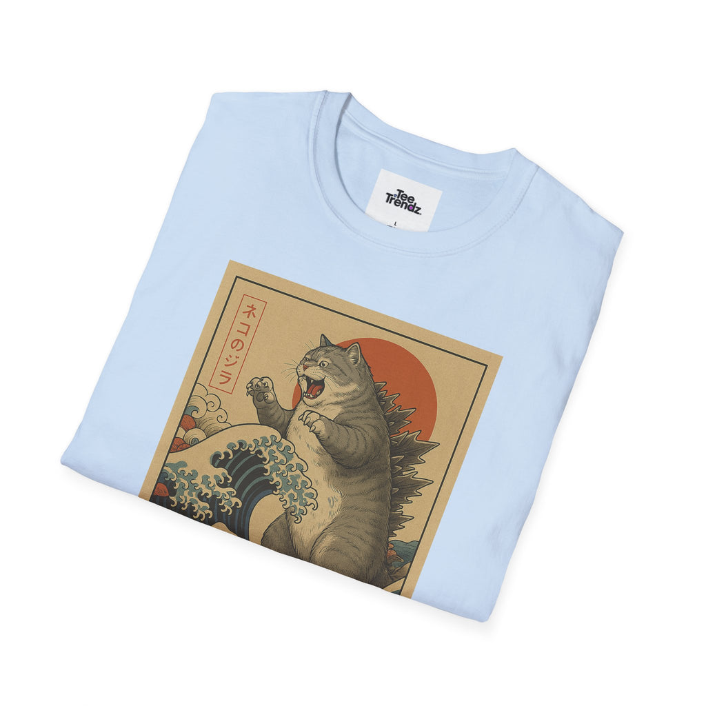 Katana Wave Cat T-Shirt — Vintage Japanese Wave Art Tee