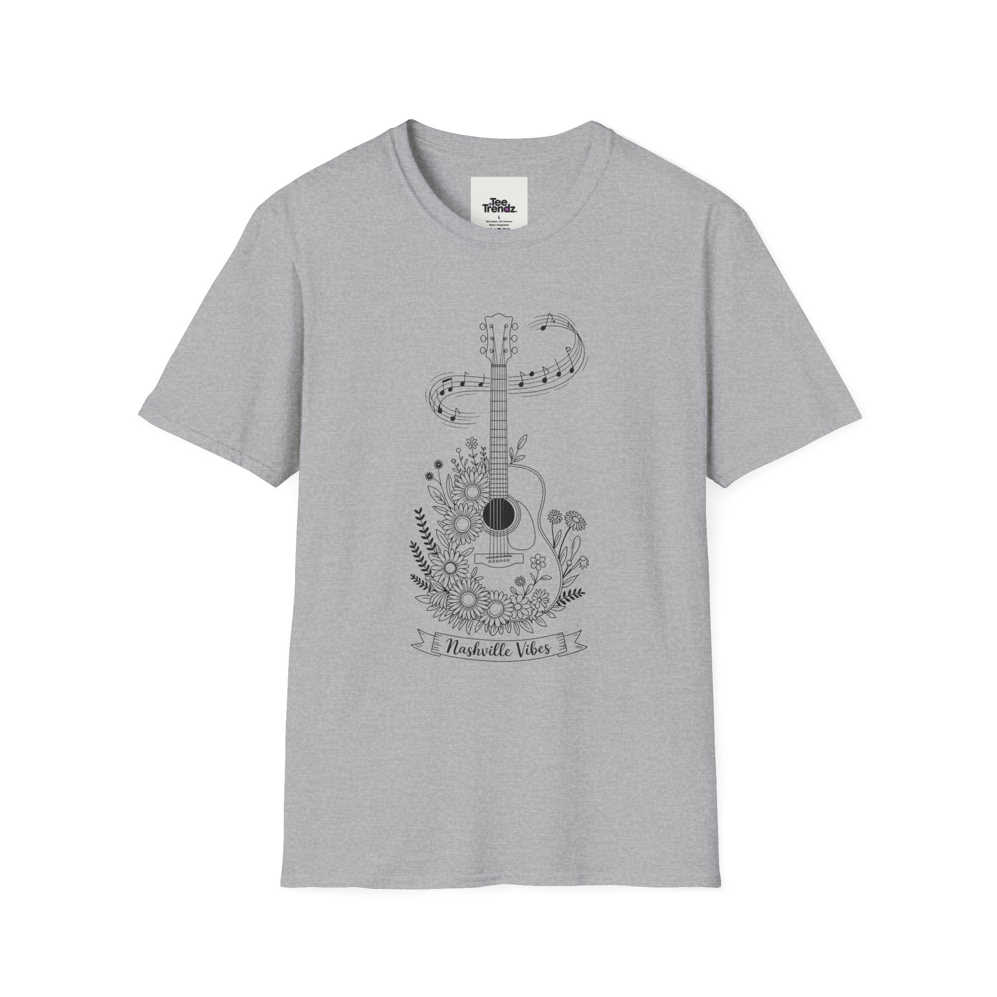 Acoustic Floral Guitar T-Shirt — 'A Heartwide Water I...' Music Tee for Songwriters & Folk Lovers