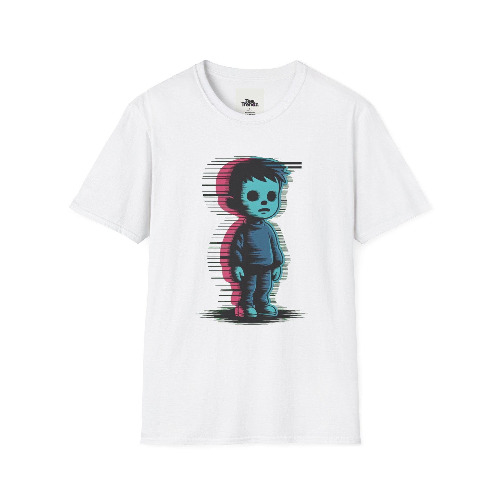 Glitch Kid Graphic T-Shirt — Retro Neon Horror Cute Tee