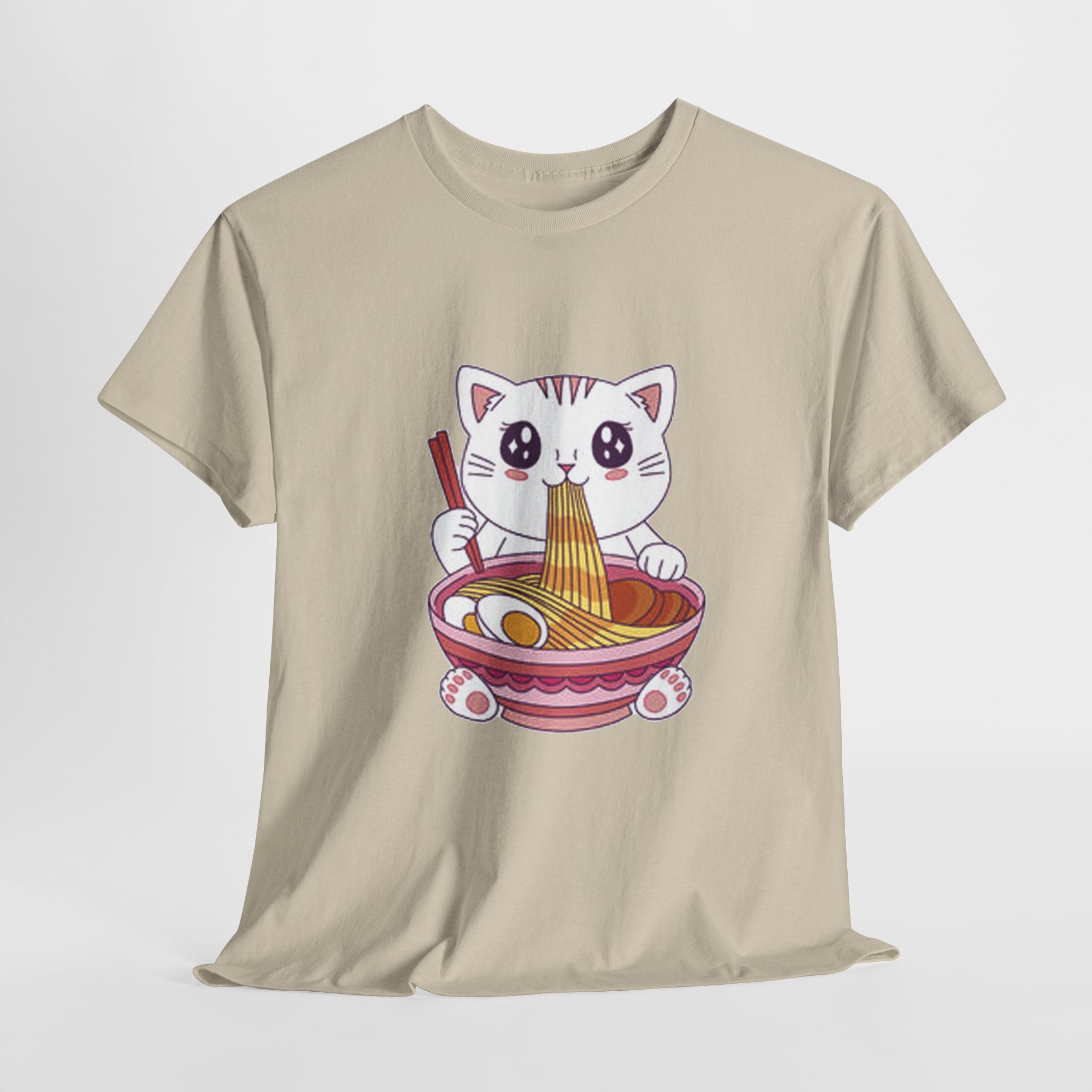 Cute Cat Ramen Tee – Kawaii Kitty Eating Noodles Graphic Shirt