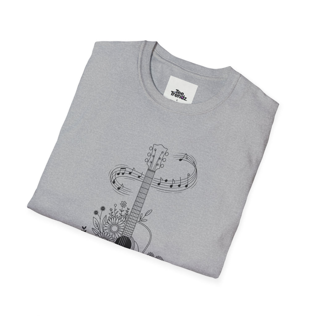 Acoustic Floral Guitar T-Shirt — 'A Heartwide Water I...' Music Tee for Songwriters & Folk Lovers