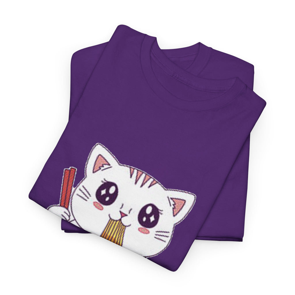 Cute Cat Ramen Tee – Kawaii Kitty Eating Noodles Graphic Shirt