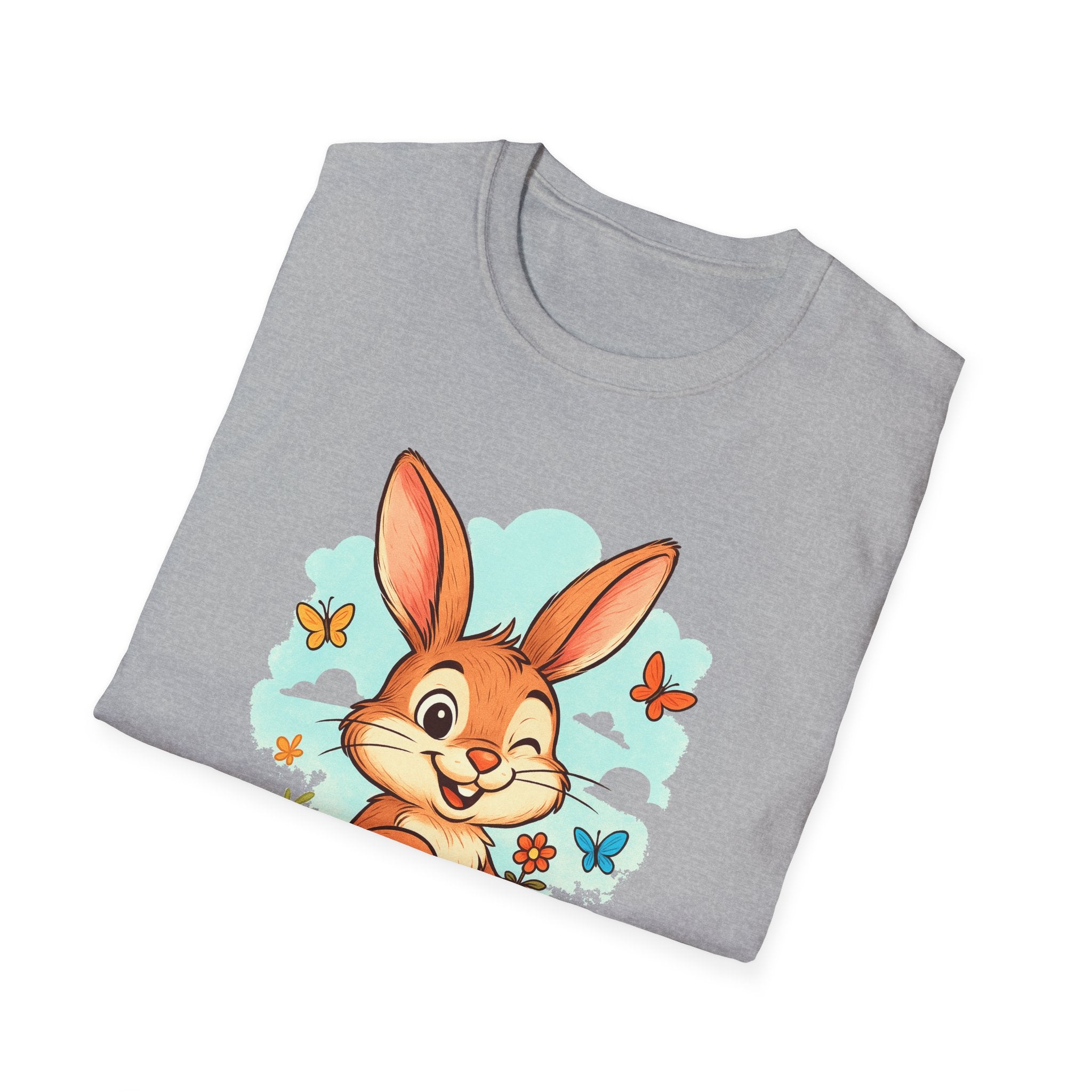 Cute Bunny Tee — Cartoon Rabbit with Butterflies Kids Easter Shirt