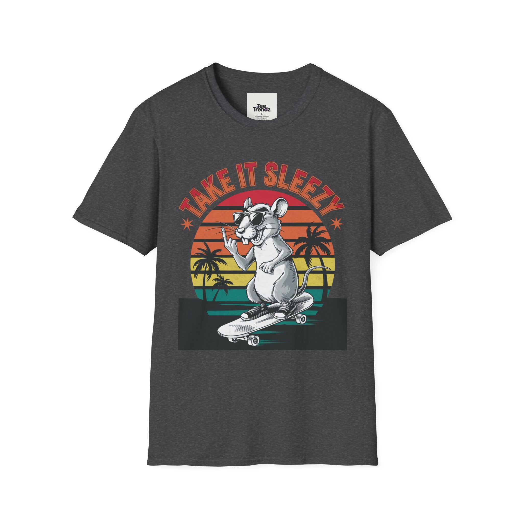 Take It Sleazy Skateboard Rat T-Shirt — Retro Sunset Beach Graphic Tee