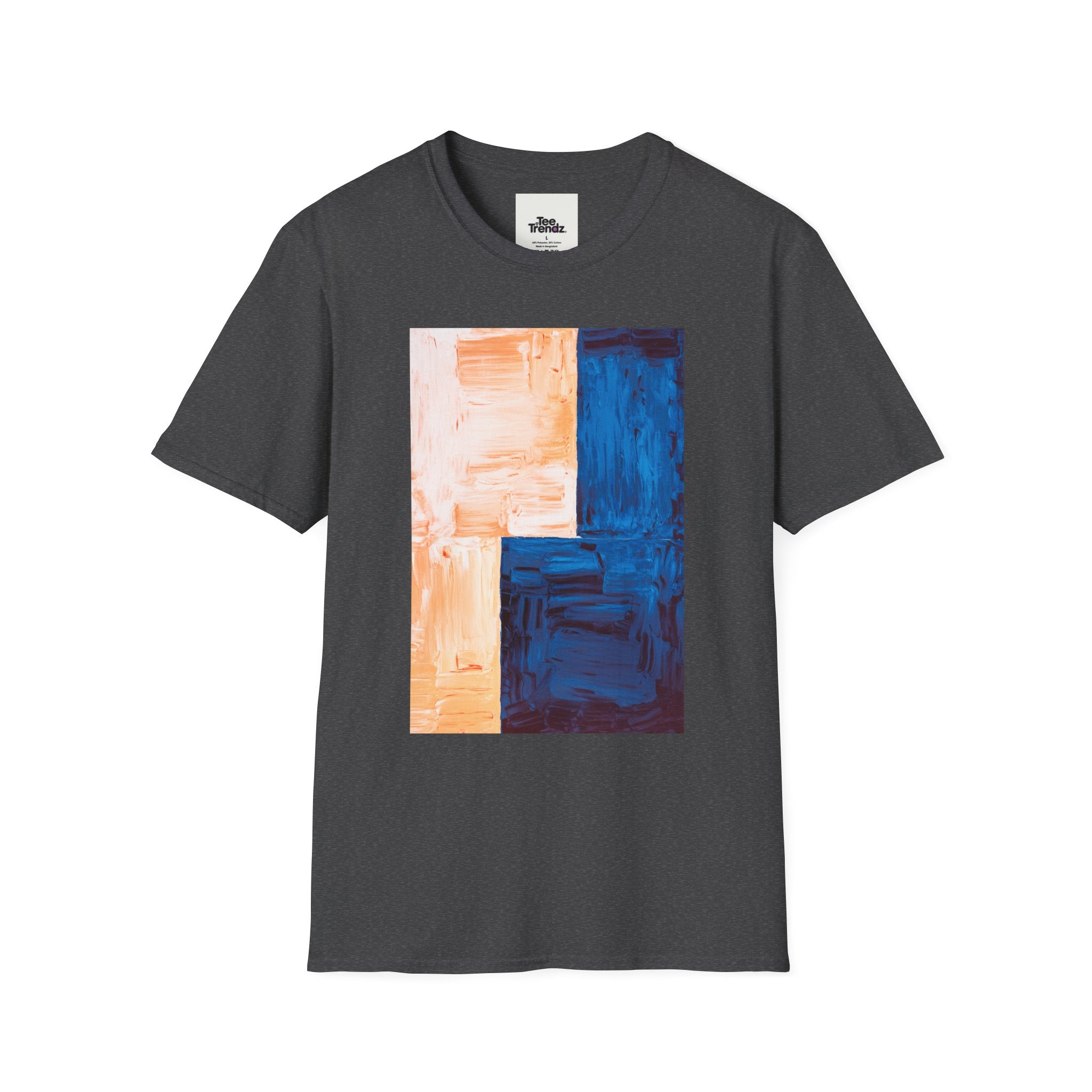 Abstract Color Block T-Shirt — Blue & Peach Modern Art Tee