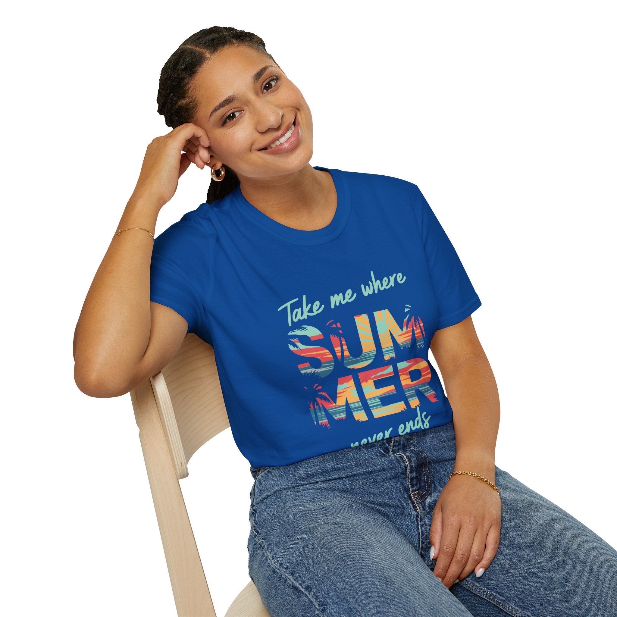 Summer Never Ends T-Shirt — "Take Me Where Summer Never Ends" Beach Vibes Tee