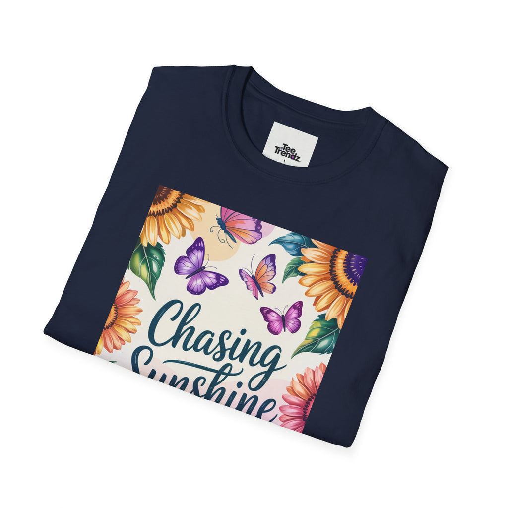 Chasing Sunshine T-Shirt — Floral Sunflower & Butterfly Graphic Tee