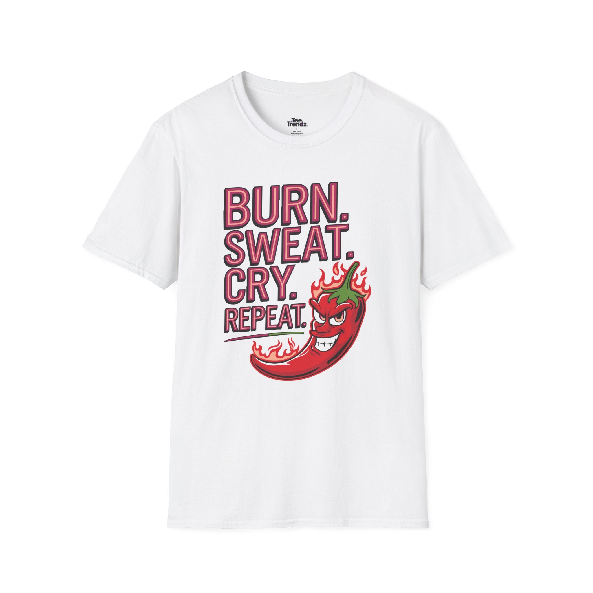 Burn. Sweat. Cry. Repeat. T-Shirt — Spicy Fitness Motivation Tee