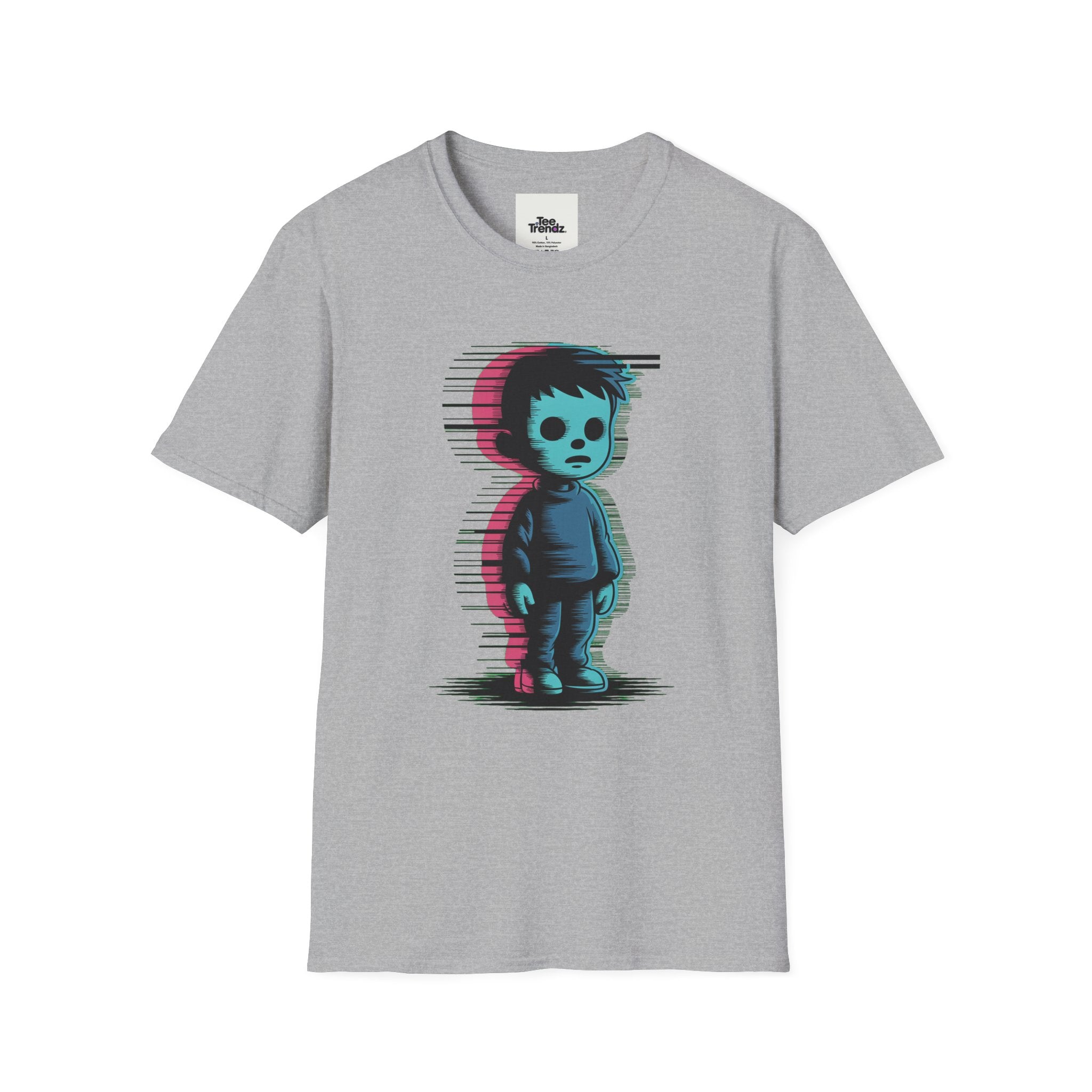 Glitch Kid Graphic T-Shirt — Retro Neon Horror Cute Tee