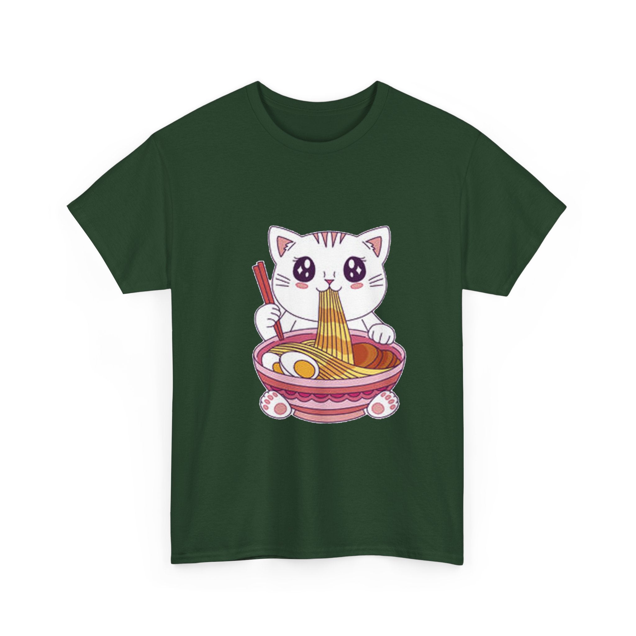 Cute Cat Ramen Tee – Kawaii Kitty Eating Noodles Graphic Shirt