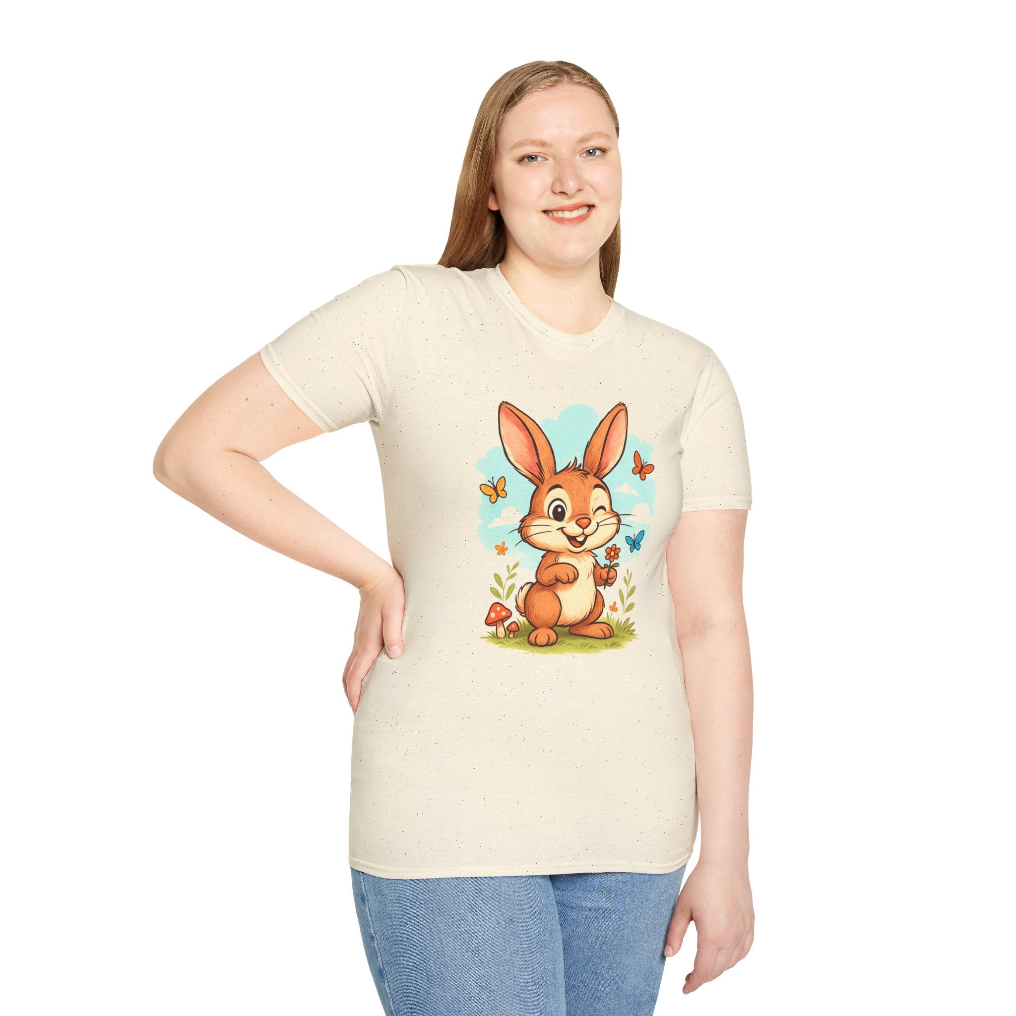 Cute Bunny Tee — Cartoon Rabbit with Butterflies Kids Easter Shirt