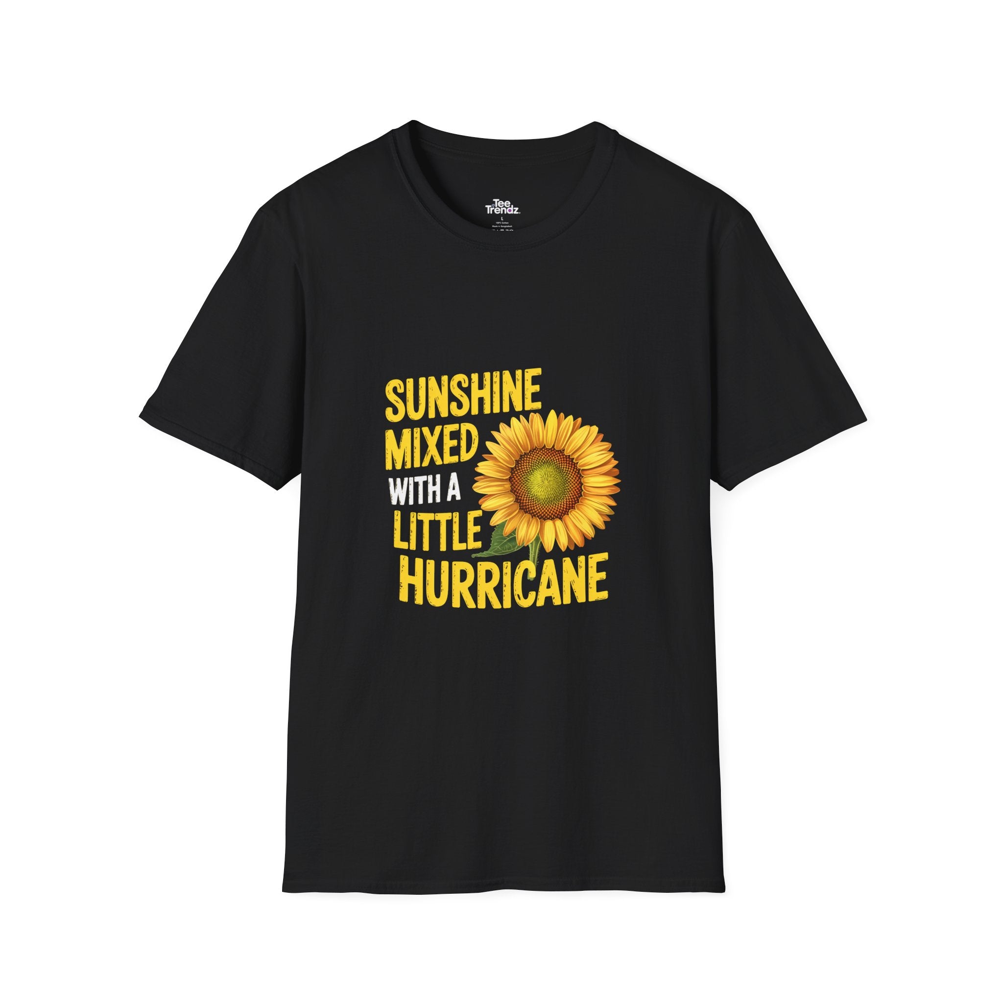 Sunshine Mixed With A Little Hurricane T-Shirt – Sunflower Graphic Tee for Bold, Fun-Loving Women