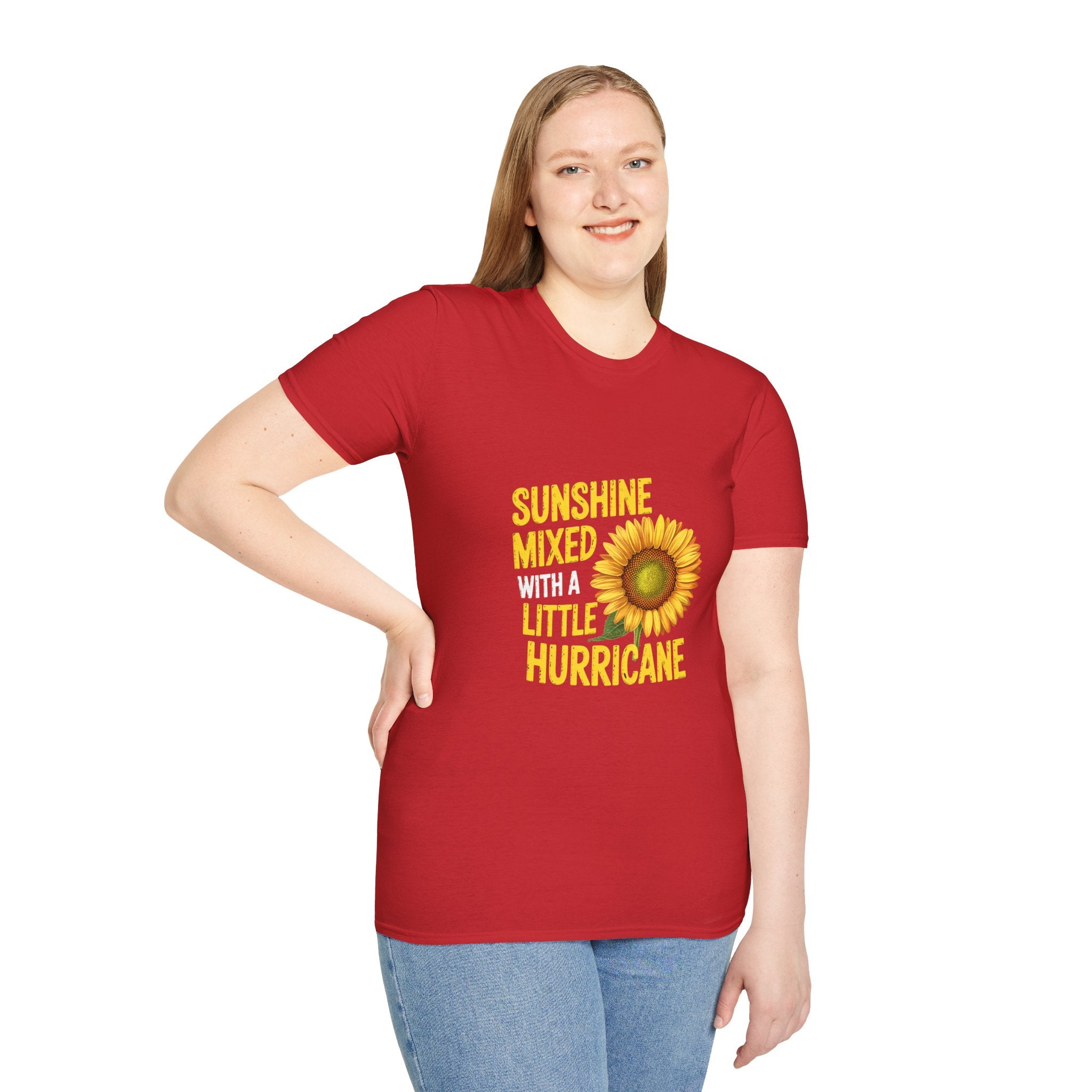 Sunshine Mixed With A Little Hurricane T-Shirt – Sunflower Graphic Tee for Bold, Fun-Loving Women