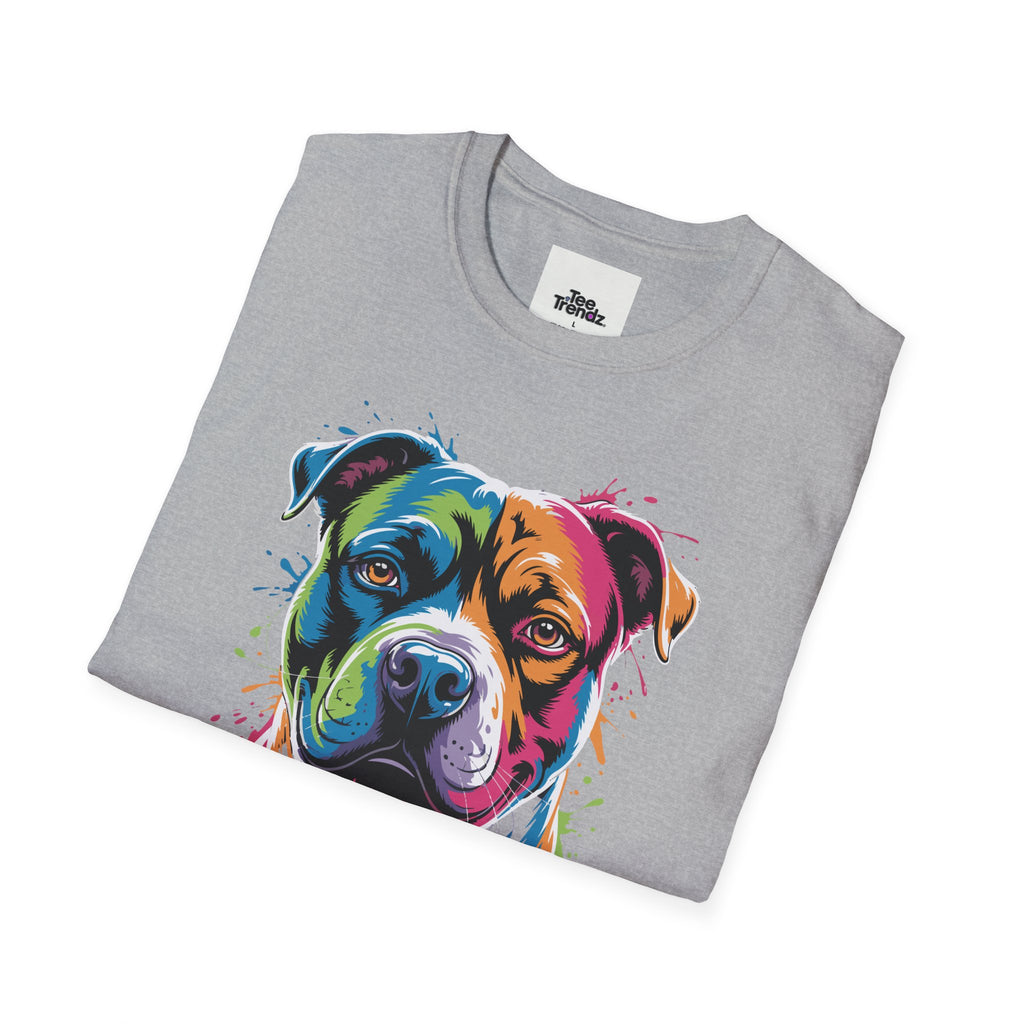 Colorful Pitbull Portrait T-Shirt — Vibrant Dog Art Tee