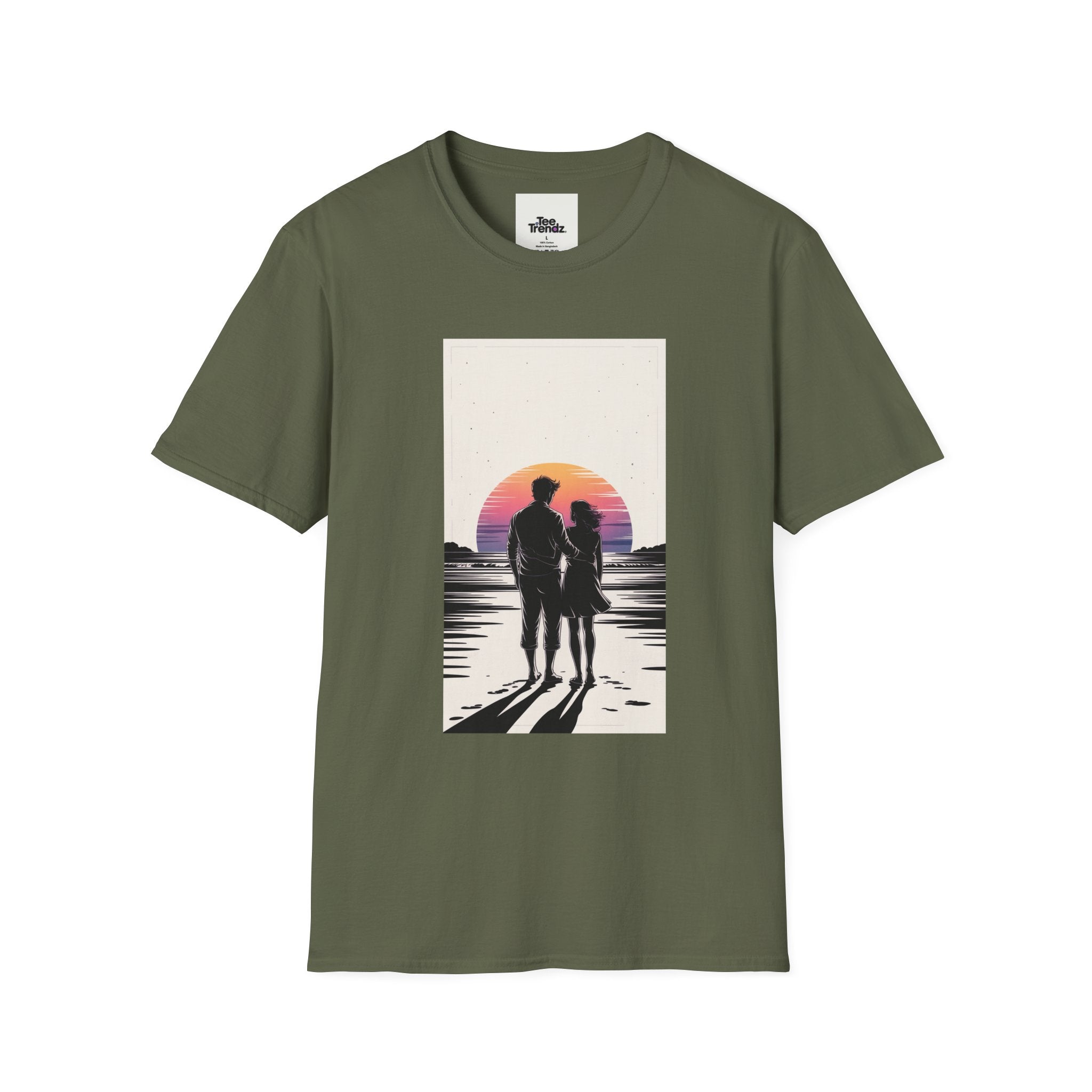 Couple Silhouette Beach T-Shirt — Sunset Romantic Graphic Tee