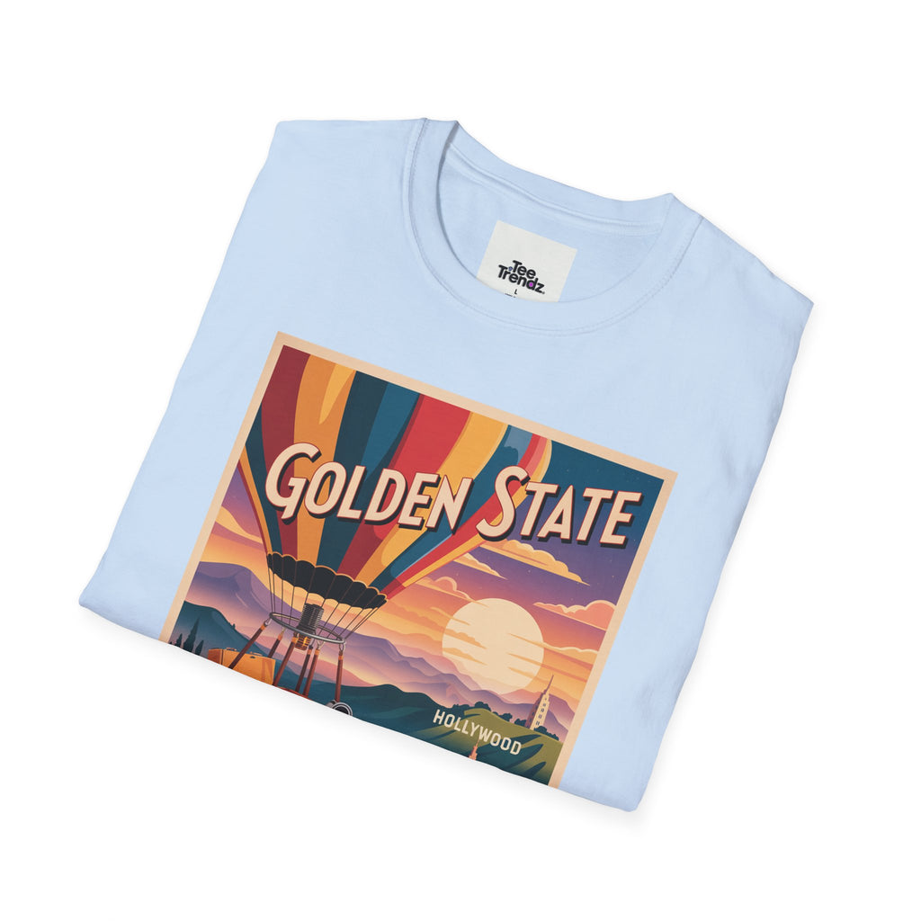 Golden State Hot Air Balloon T-Shirt — Vintage Travel Poster Tee