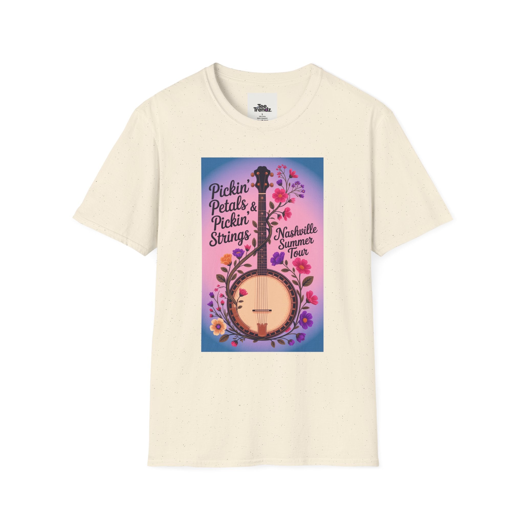 Banjo Floral Tee — "Pickin' Petals, Pickin' Strings" Nashville Summer Vibes