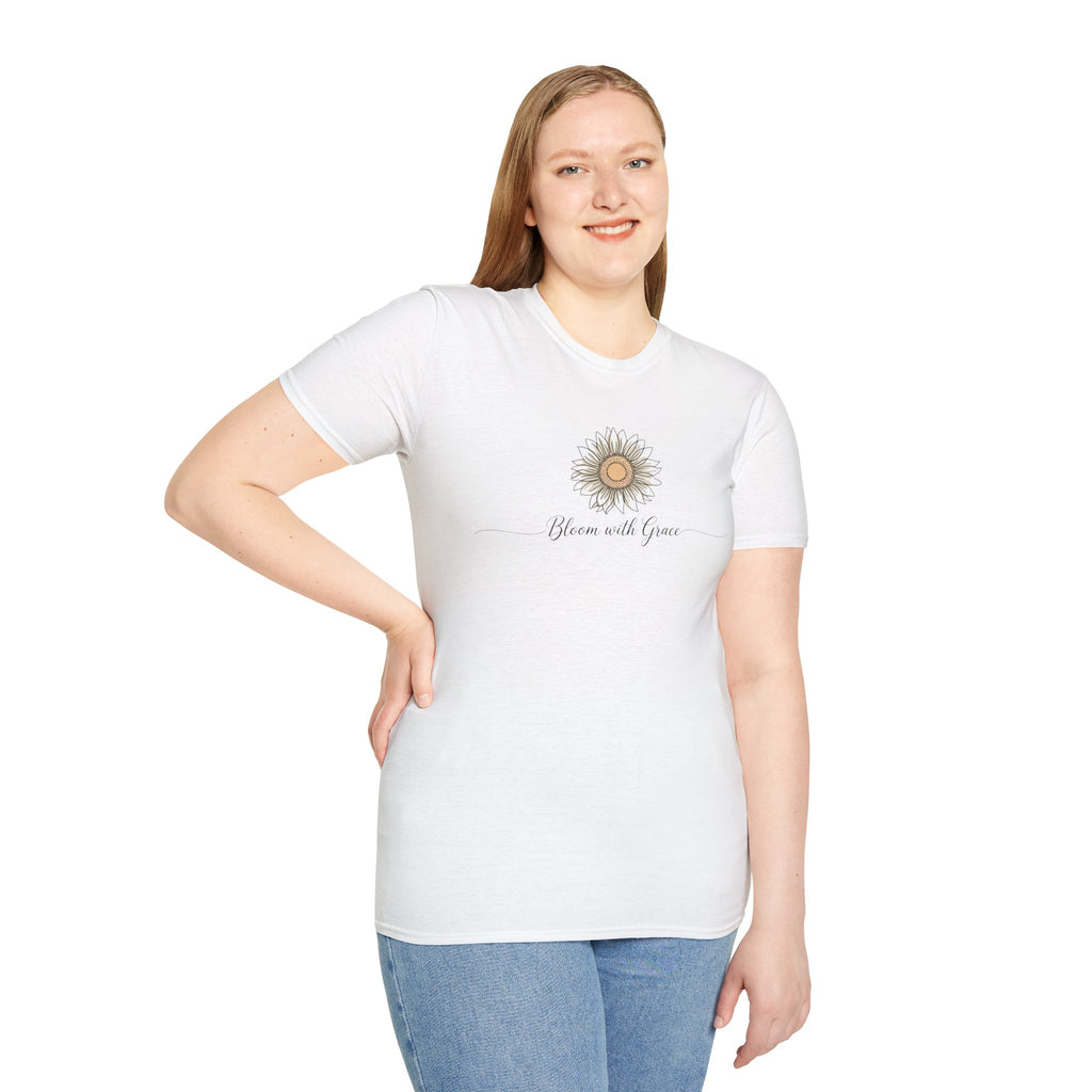 “Bloom with Grace” Sunflower T-Shirt — Floral Inspirational Graphic Tee