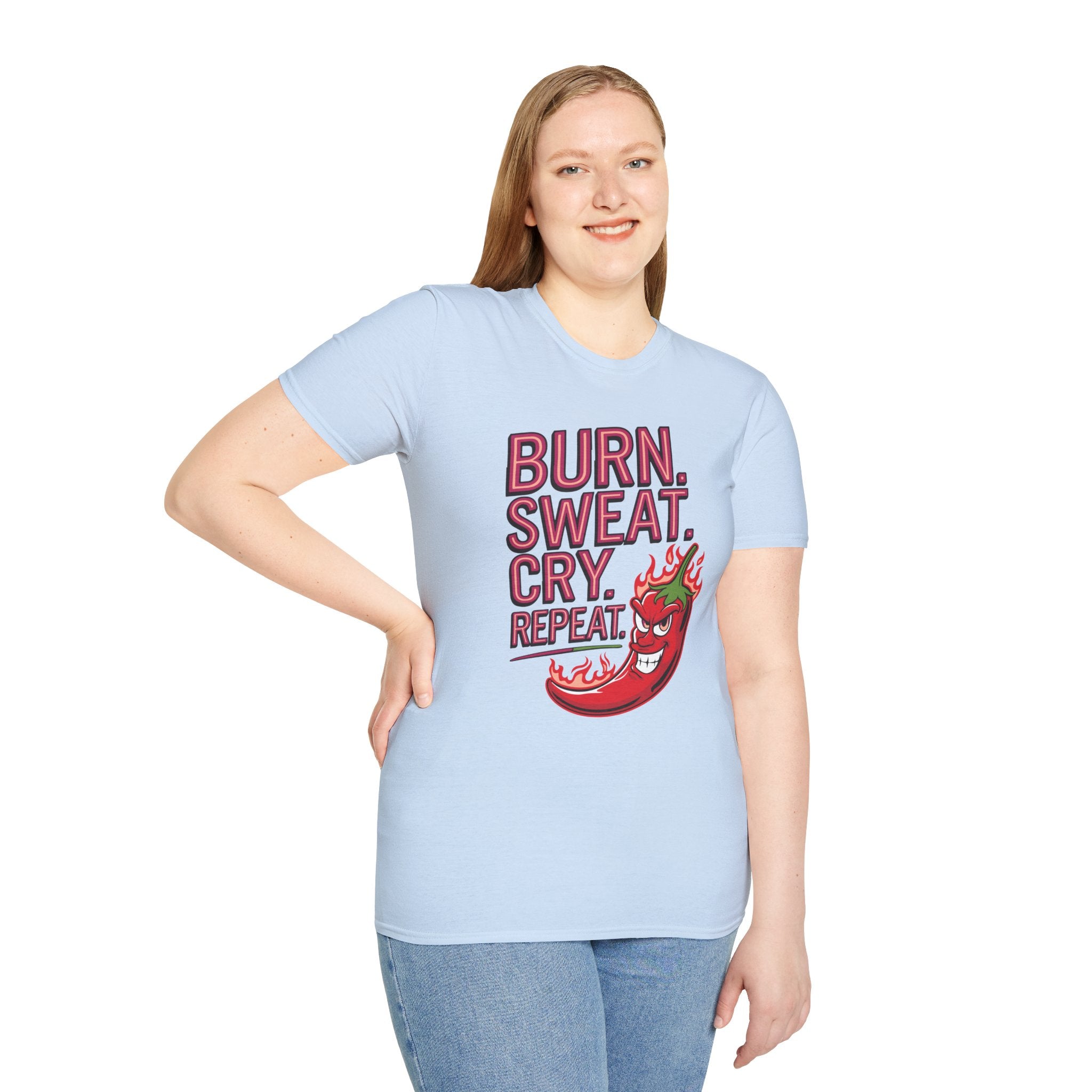 Burn. Sweat. Cry. Repeat. T-Shirt — Spicy Fitness Motivation Tee