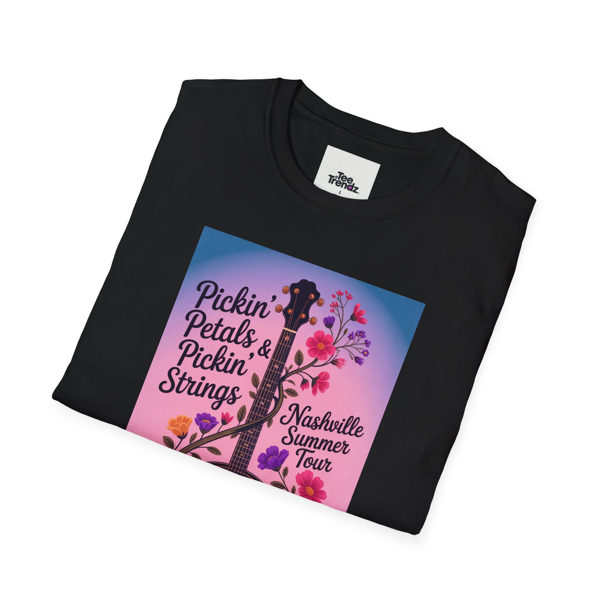 Banjo Floral Tee — "Pickin' Petals, Pickin' Strings" Nashville Summer Vibes
