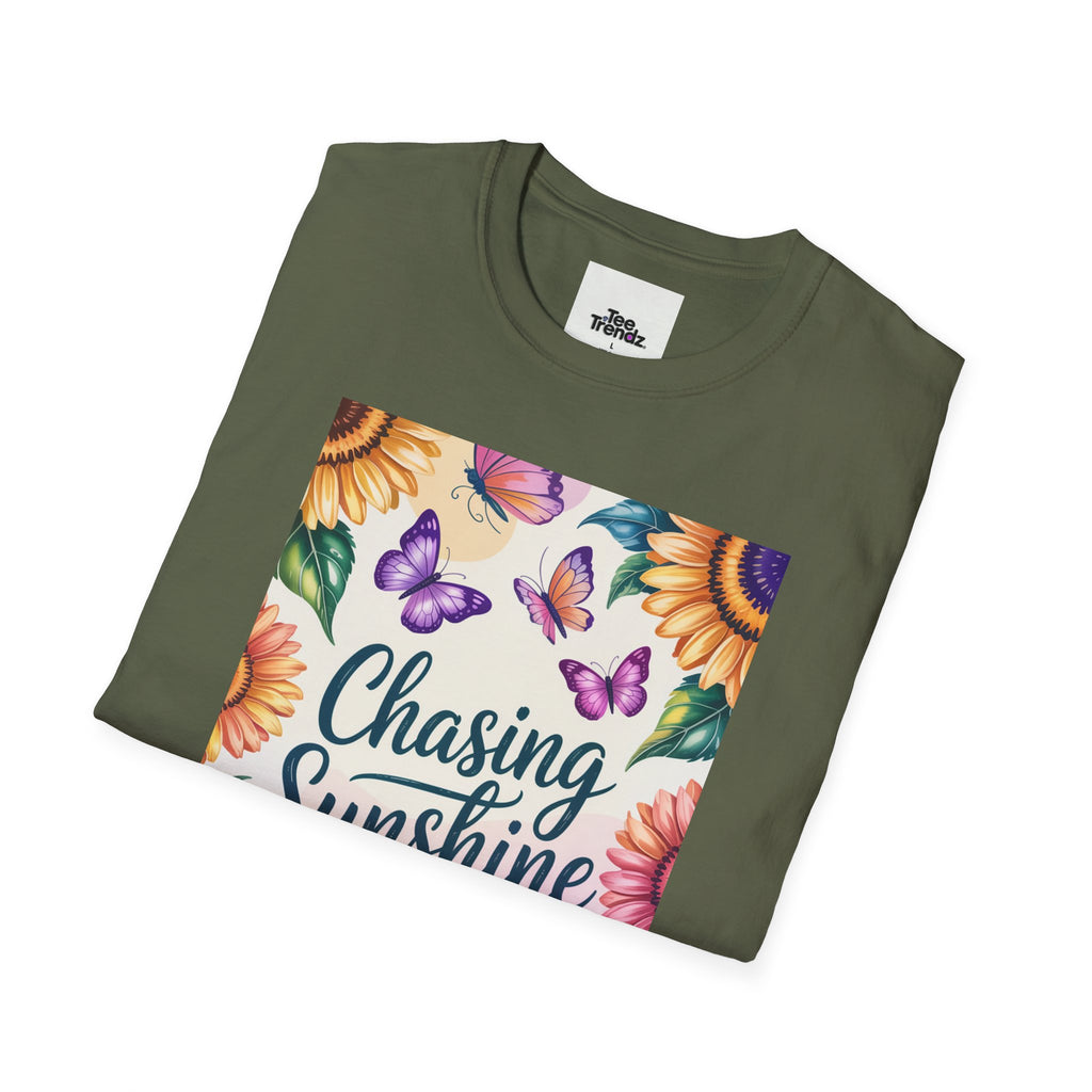 Chasing Sunshine T-Shirt — Floral Sunflower & Butterfly Graphic Tee