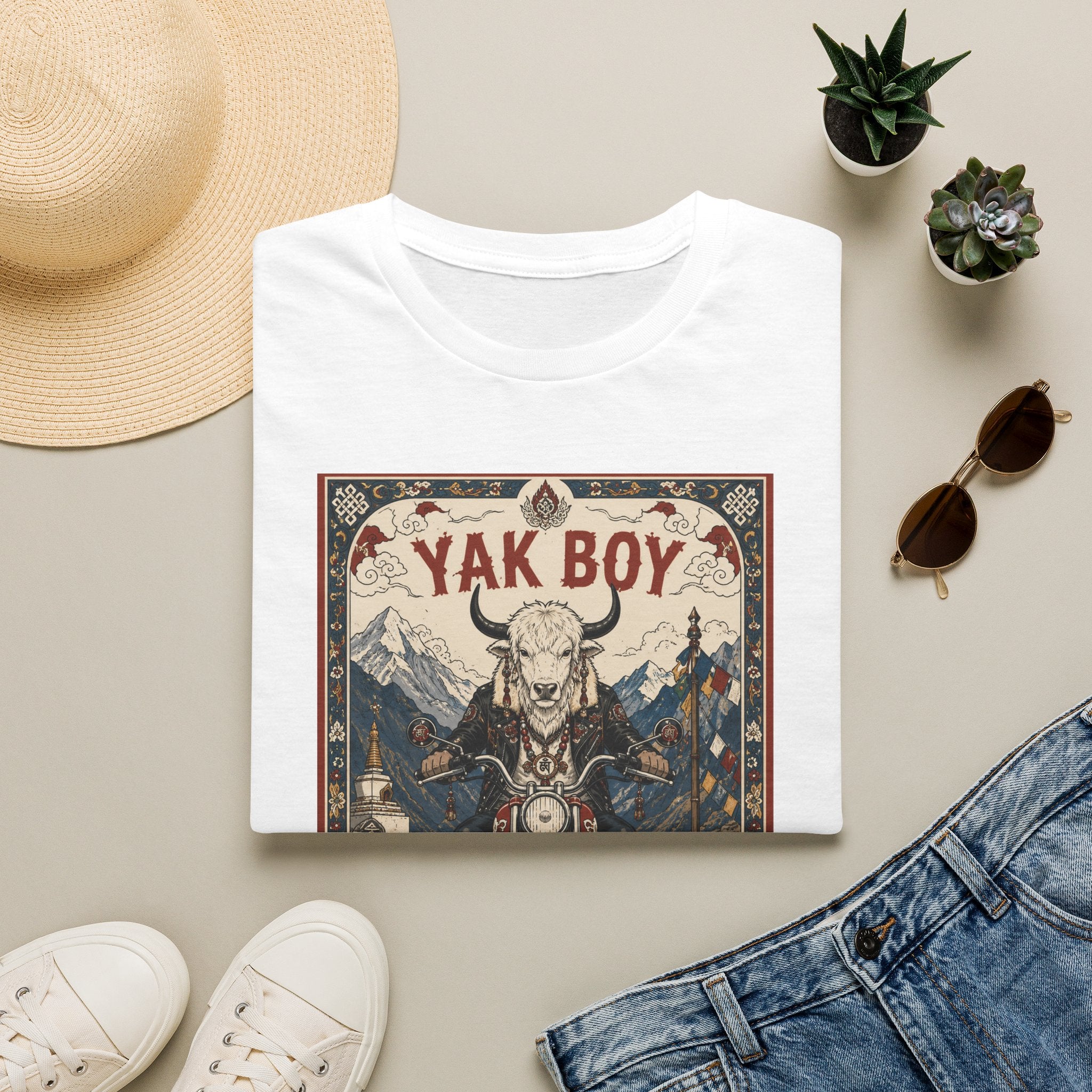 Yak Boy Motorcycle Graphic T‑Shirt — Vintage Mountain Biker Tee
